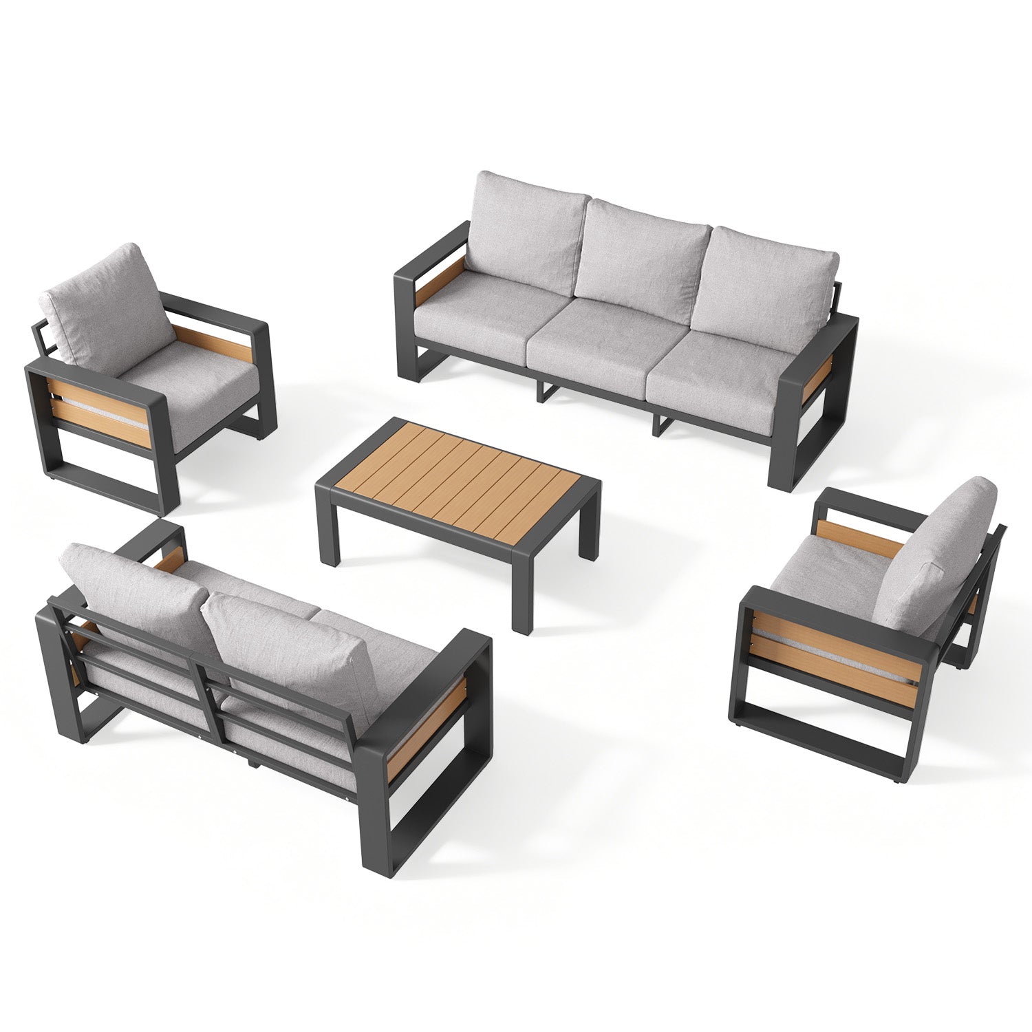 Aoxun Aluminum Patio Furniture Set, 5 Piece Luxury Outdoor Sectional with 6" Olefin Fabric Cushions, patio Conversation Sets with Coffee Table and Waterproof Cover for Backyard, Porch Dark Grey