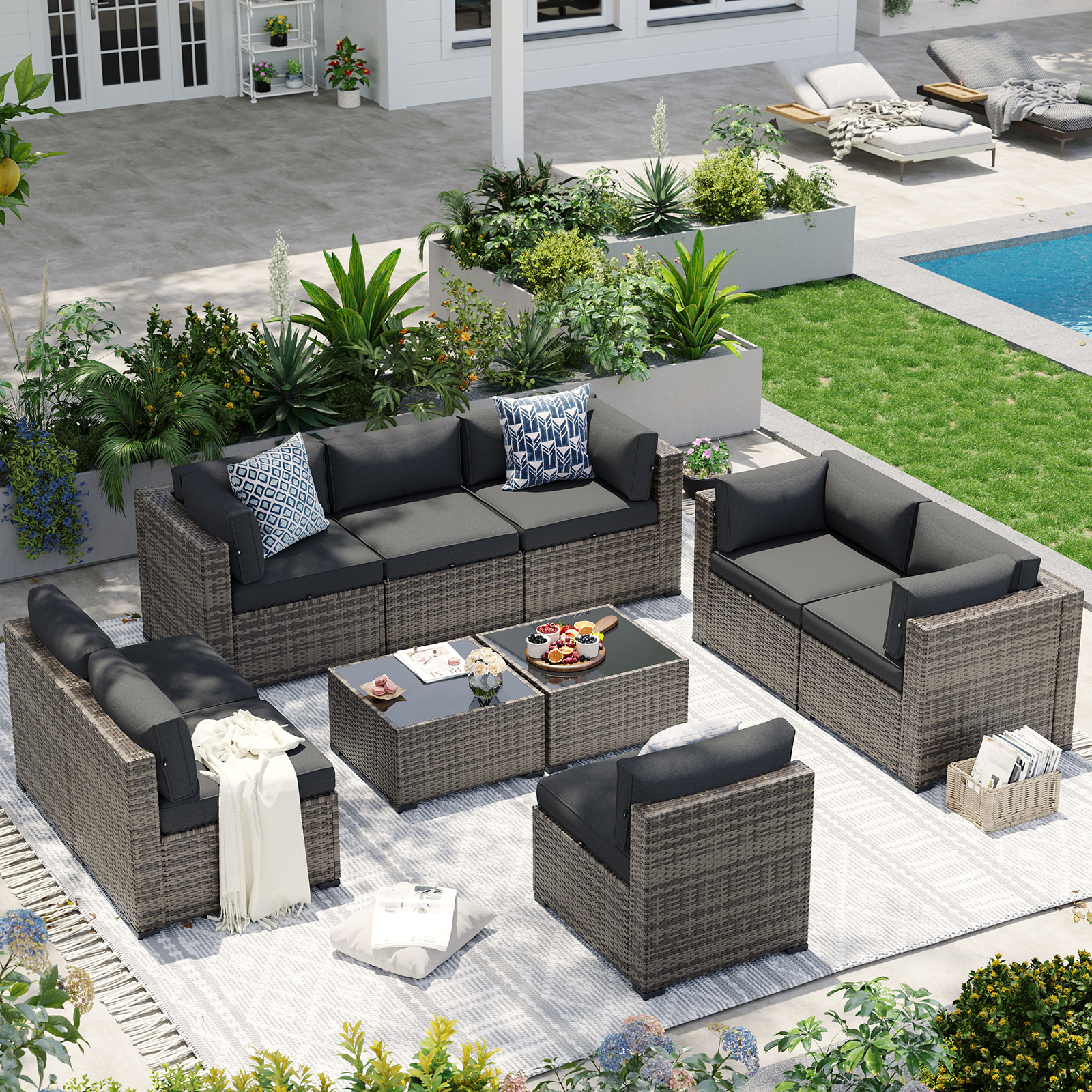 Aoxun Patio Furniture Sets Wicker Outdoor Conversation Set Sectional Sofa for Backyard, Poolside, Garden
