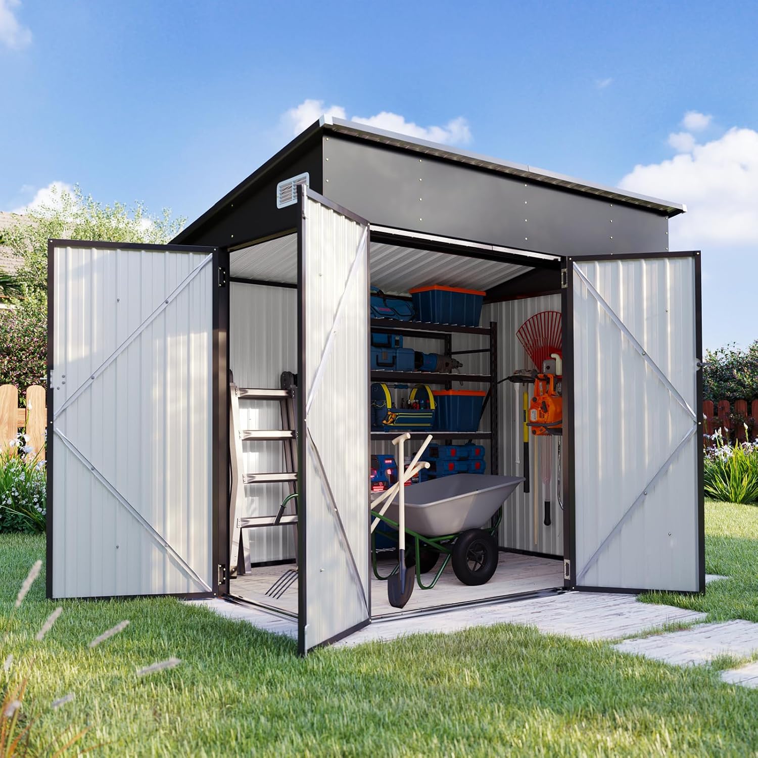 Metal Lean To Storage Shed with Triple Lockable Door