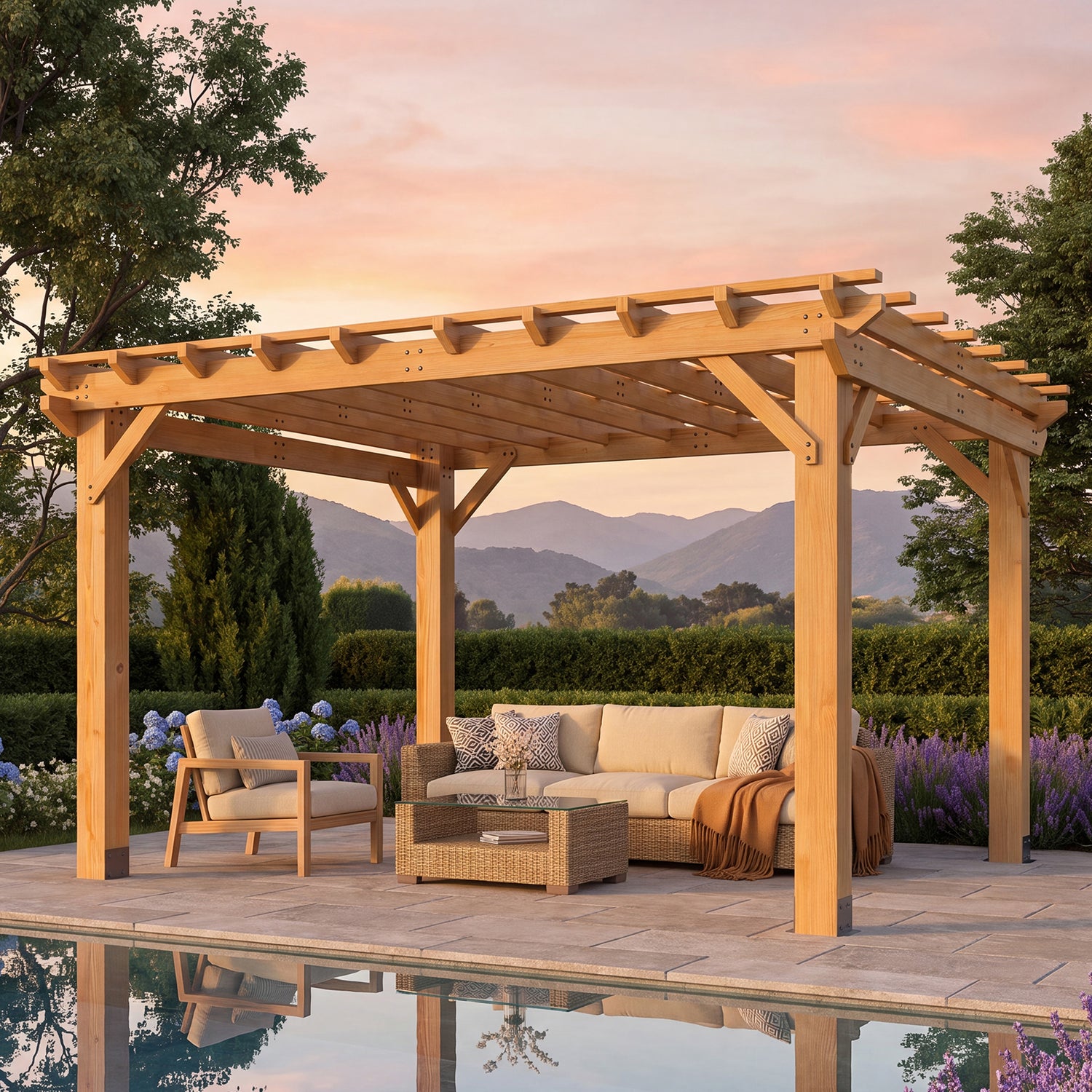Aoxun Cedar Wood Pergola 10x12 with Outdoor Power Outlet,100MPH Wind Rating Premium Solid Cedar Outdoor Pergola, Garden Retreat & Shade for Patio, Deck & Entertaining