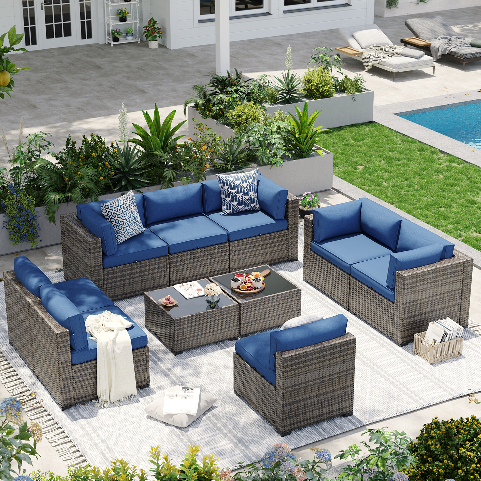Aoxun Patio Furniture Sets Wicker Outdoor Conversation Set Sectional Sofa for Backyard, Poolside, Garden