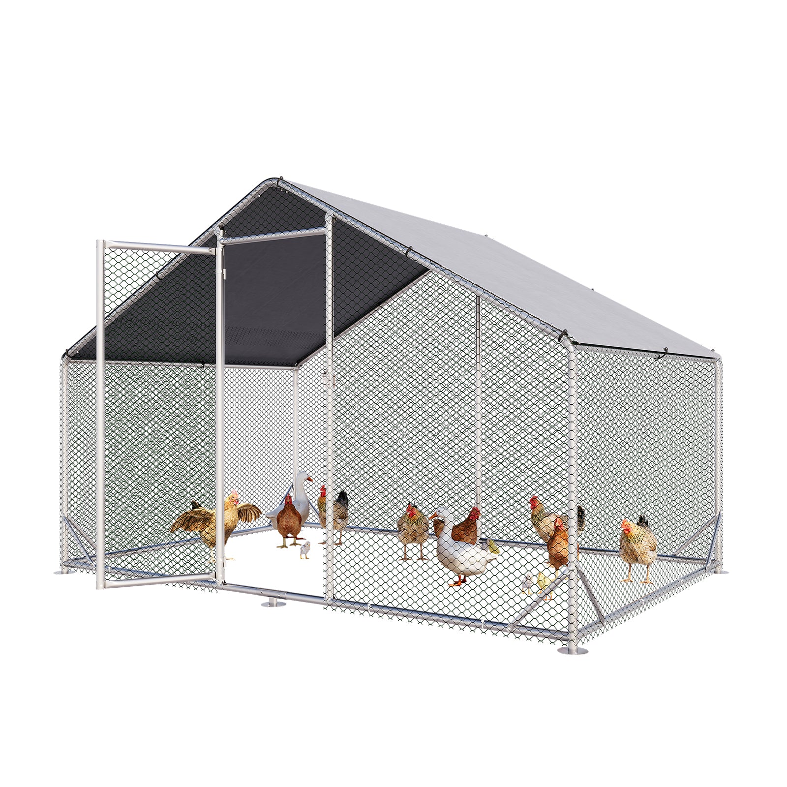 Aoxun Metal Chicken Coop , Outdoor Chicken Runs for Yard with Cover, Spire Roof Hen House Enclosure with Security Lock (10x20x6.4 FT)
