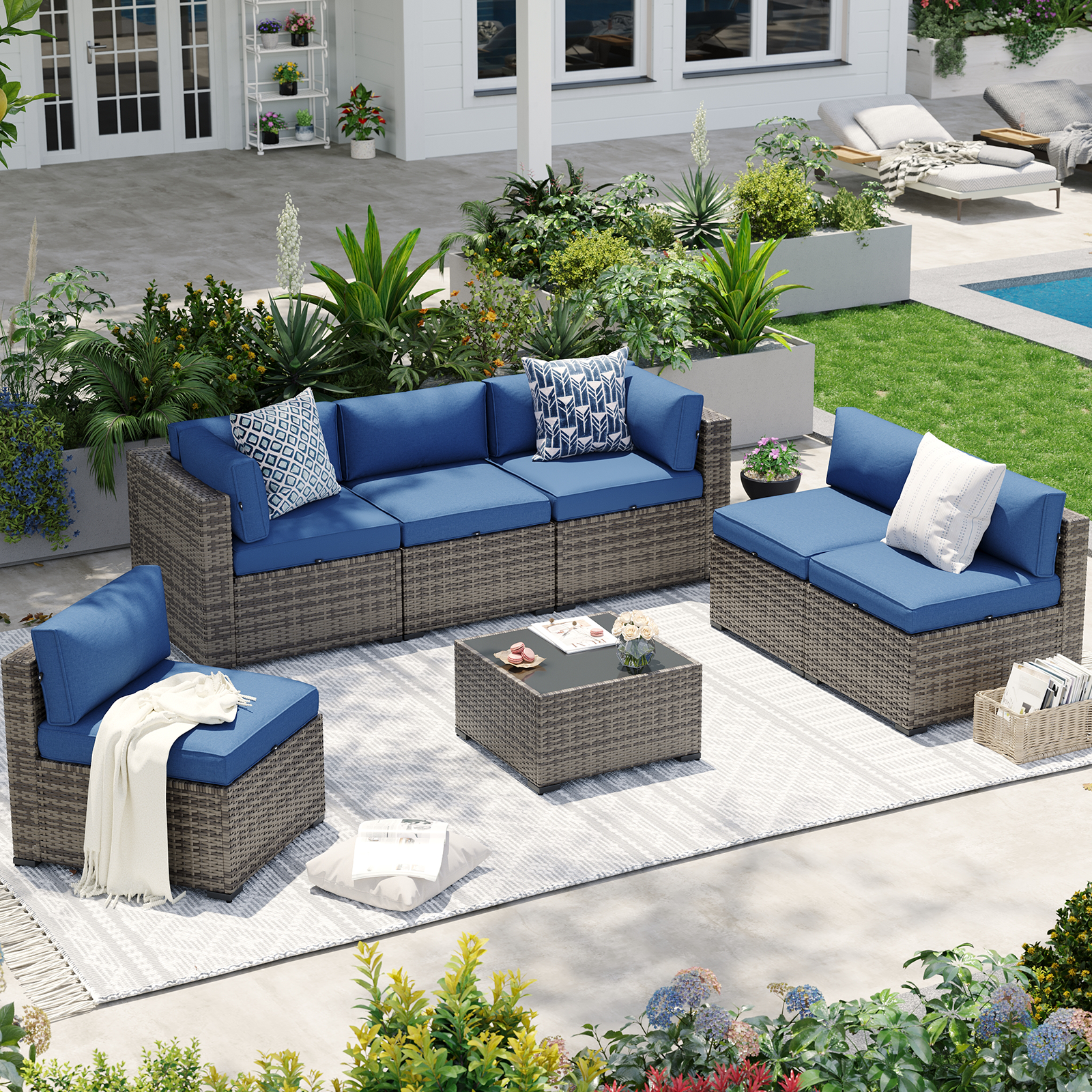 Aoxun Patio Furniture Sets Wicker Outdoor Conversation Set Sectional Sofa for Backyard, Poolside, Garden