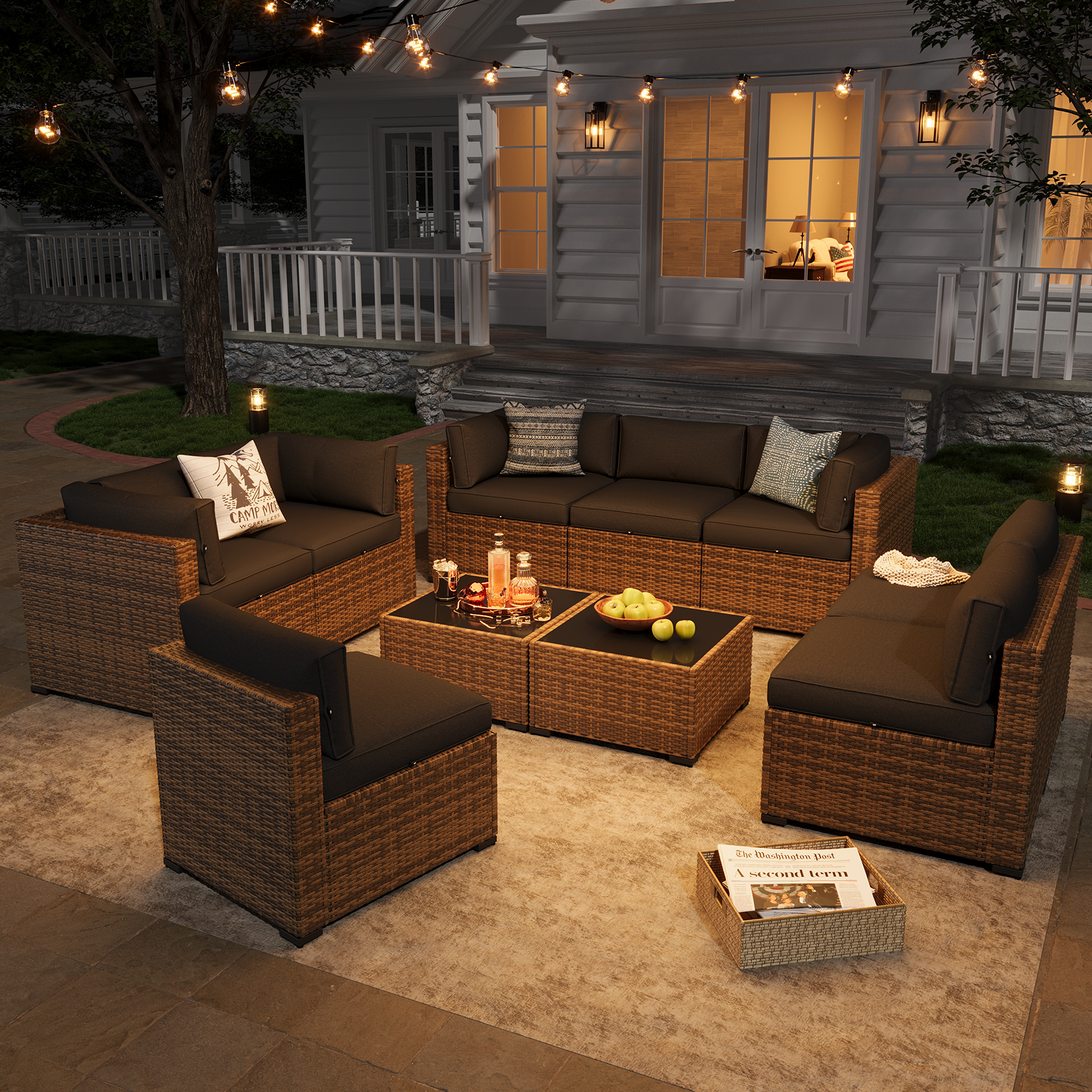 Aoxun Patio Furniture Sets Wicker Outdoor Conversation Set Sectional Sofa for Backyard, Poolside, Garden