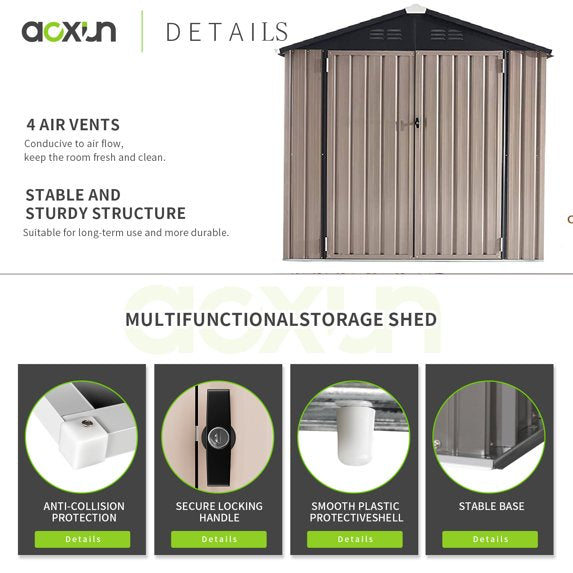 Aoxun 6'x4' Outdoor Metal Shed, Storage Shed with Door & Lock, Garden Shed for Backyard, Patio, Lawn