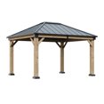 Clouddwell 12*10FT Hardtop Gazebo,Wooden Patio Gazebo with Single-Layer Galvanized Steel Roof,Suitable for Backyards,Patios and Decks.