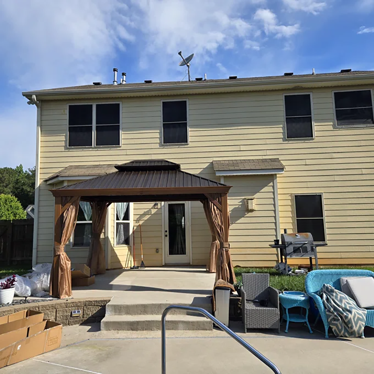 Wood Grain Hardtop Gazebo with Rain Gutter