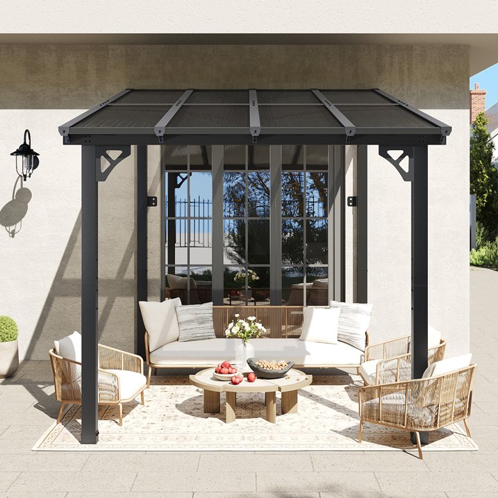 Aoxun 8’x10’ Gazebo, Wall Mounted Gazebos Pergola on Clearance, Outdoor Patio, Large Wall-Mounted Heavy Duty Awnings for Patio, Decks, Backyard（Gray）