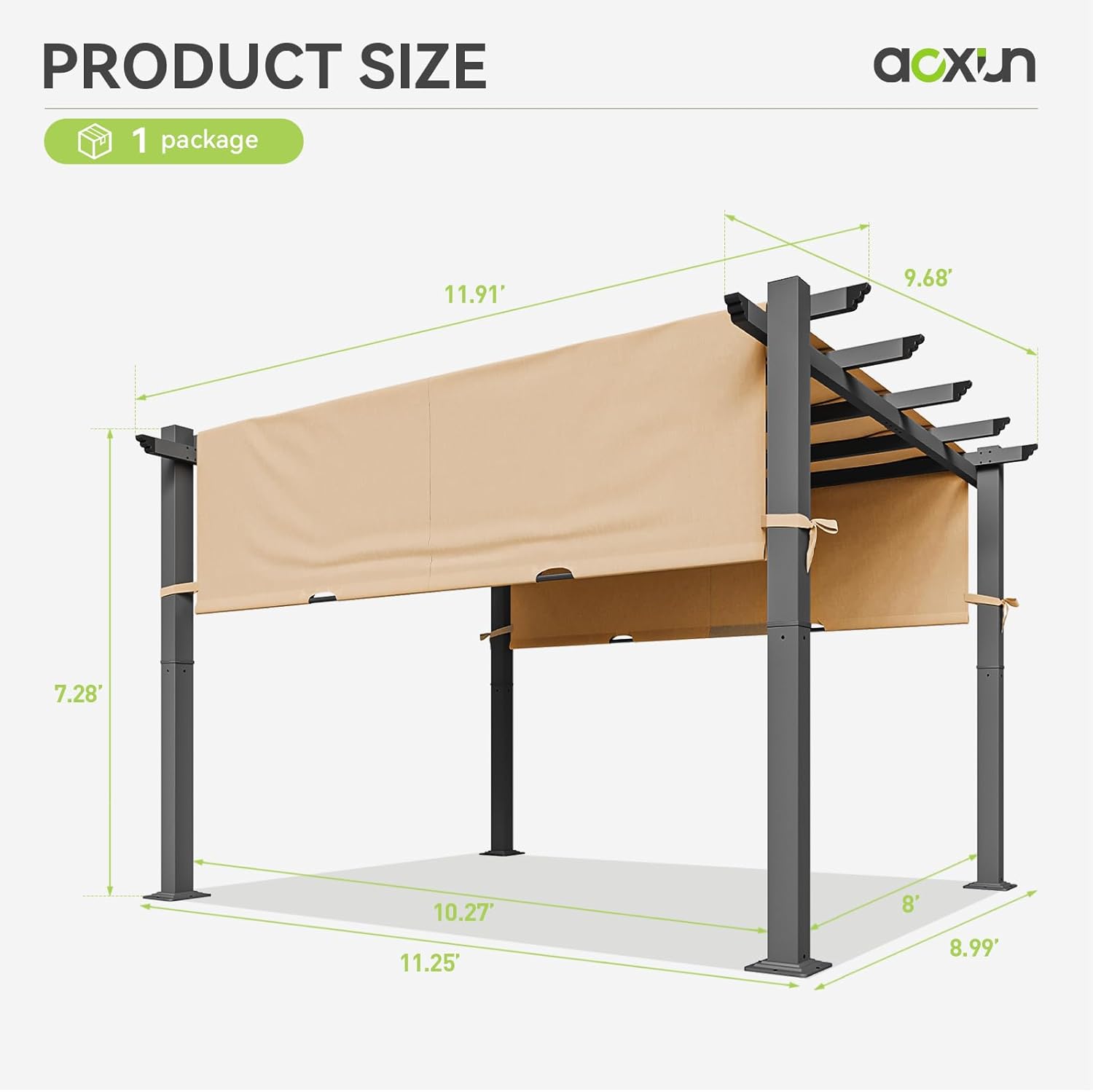 Retractable Pergola with Sun Shade Cover