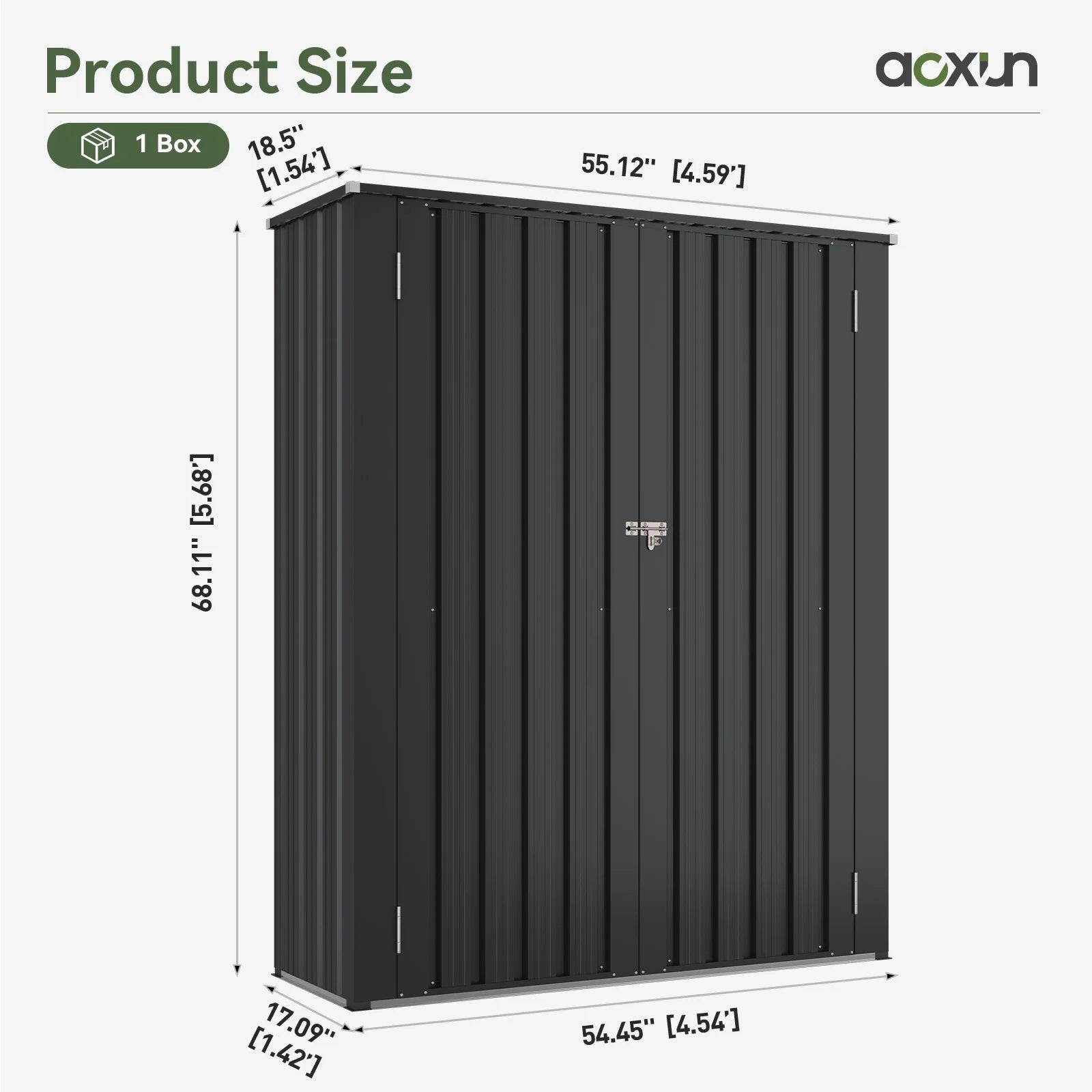 Aoxun 4.5x1.5 ft. Black Metal Storage Shed with 2 Shelves, Outdoor Waterproof Cabinet