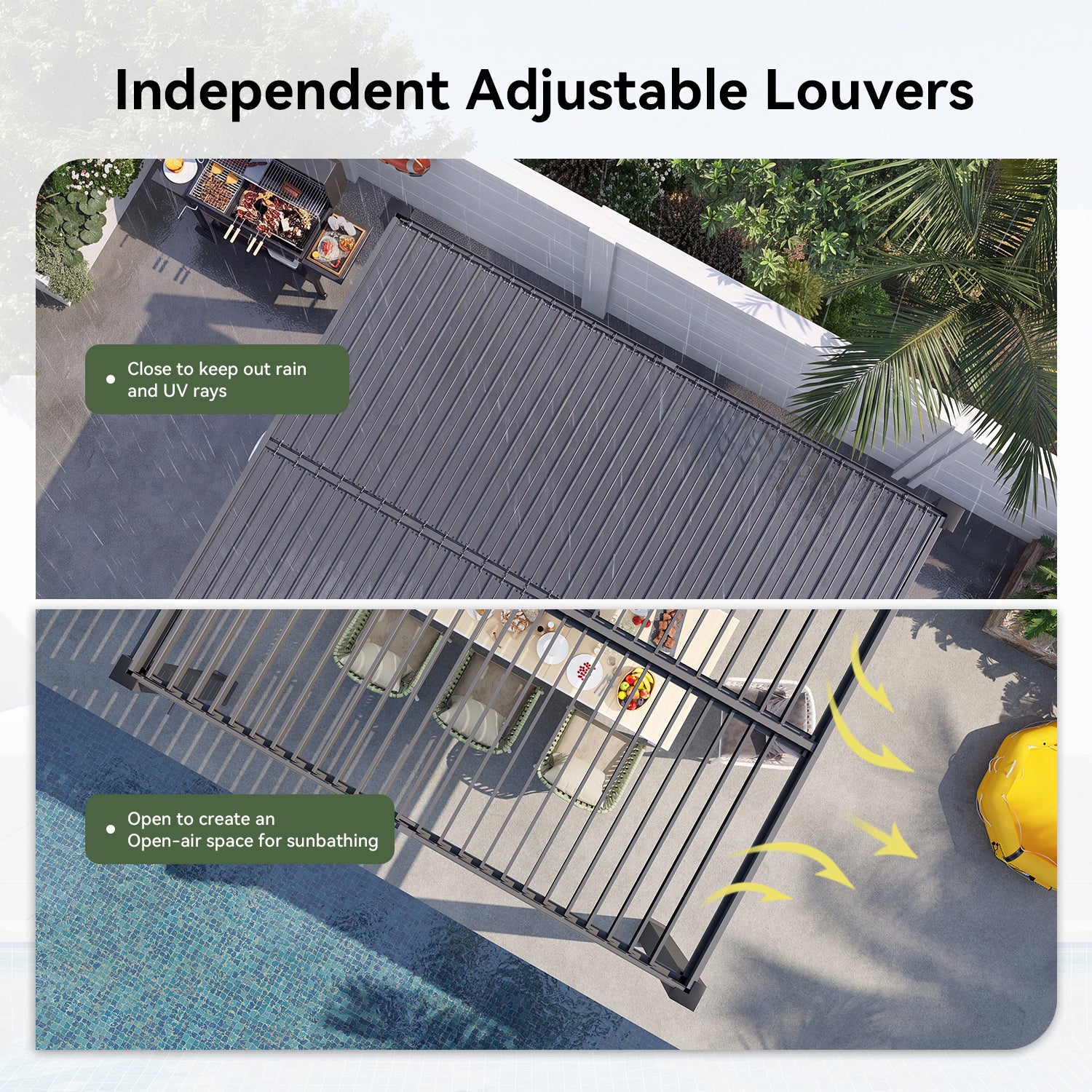 Aoxun Louvered Pergola 10x12 96S Outdoor Gazebo with Adjustable Roofs | Built-in Drainage System and Patented Easy-Assembly Design for Patios & Backyards, Gray