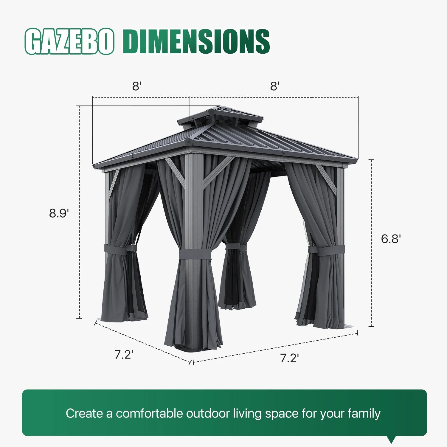 Clouddwell 8' x 8' Gazebo for Patio, Gazebo Pergola with Sloped Roof, Large Wall-Mounted Heavy Duty Awnings, for Deck, Patio and Backyard