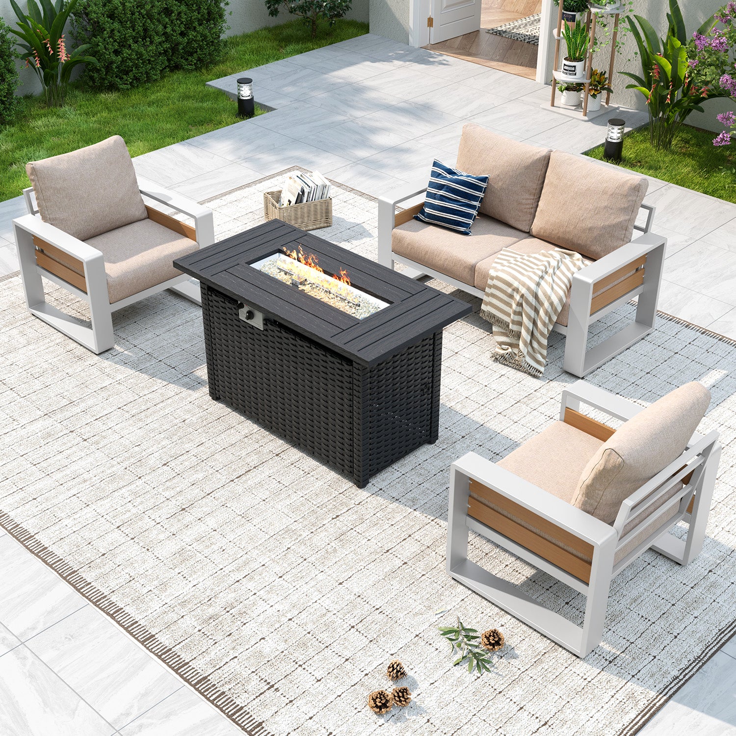 Aoxun Aluminum Patio Furniture Set, 5 Piece Luxury Outdoor Sectional with 6" Olefin Fabric Cushions, patio Conversation Sets with Coffee Table and Waterproof Cover for Backyard, Porch Dark Grey