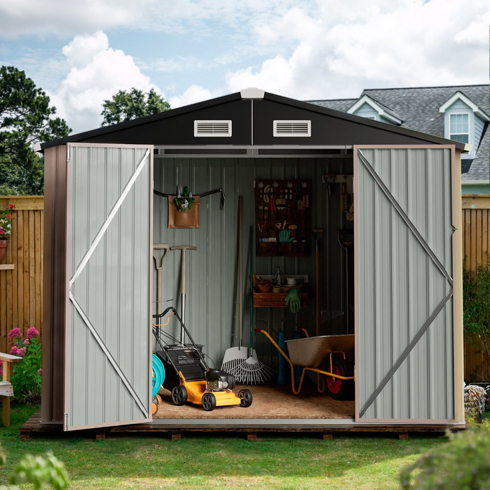 4' x 6.4' Utility Metal Shed without Base, Galvanized Steel Tool Storage Shed with Air Vent and Lockable Door