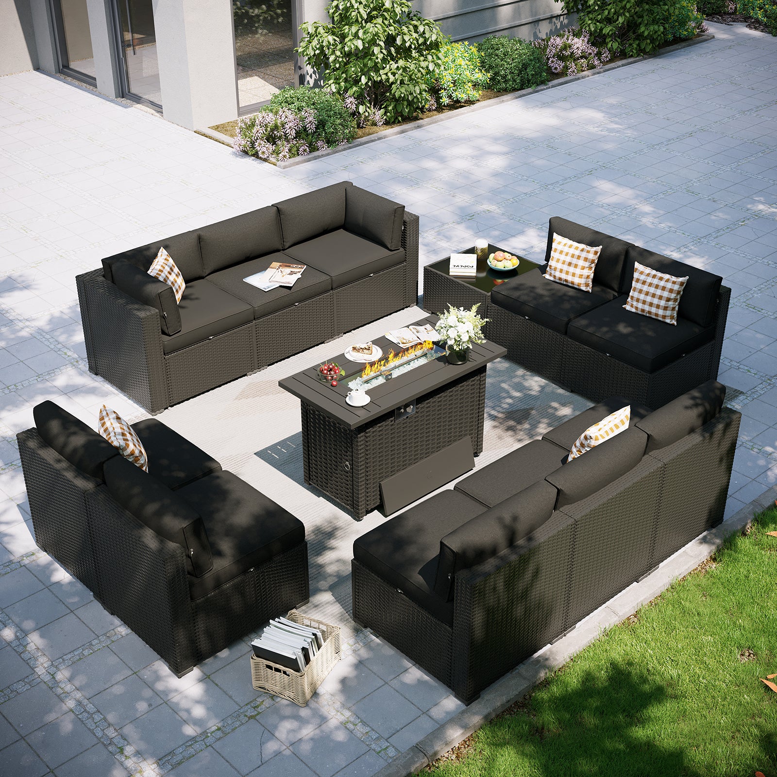 Aoxun Patio Furniture Set, 7 Piece Outdoor Sectional Sofas with Waterprool Cover, Wicker Rattan Outdoor Furniture Patio Conversation Set for Backyard, Garden Peacock Blue