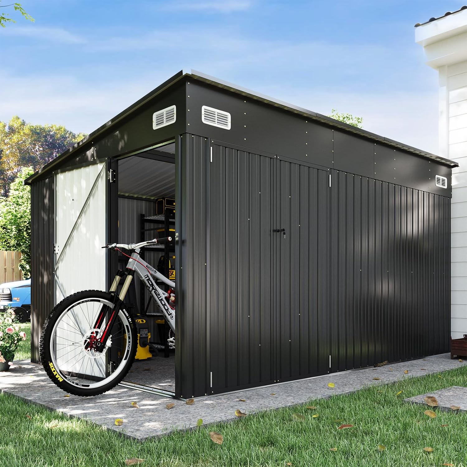 Metal Lean To Storage Shed with Triple Lockable Door