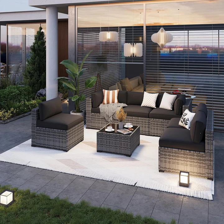 Aoxun 7 pcs Patio Wicker Sofa Sets