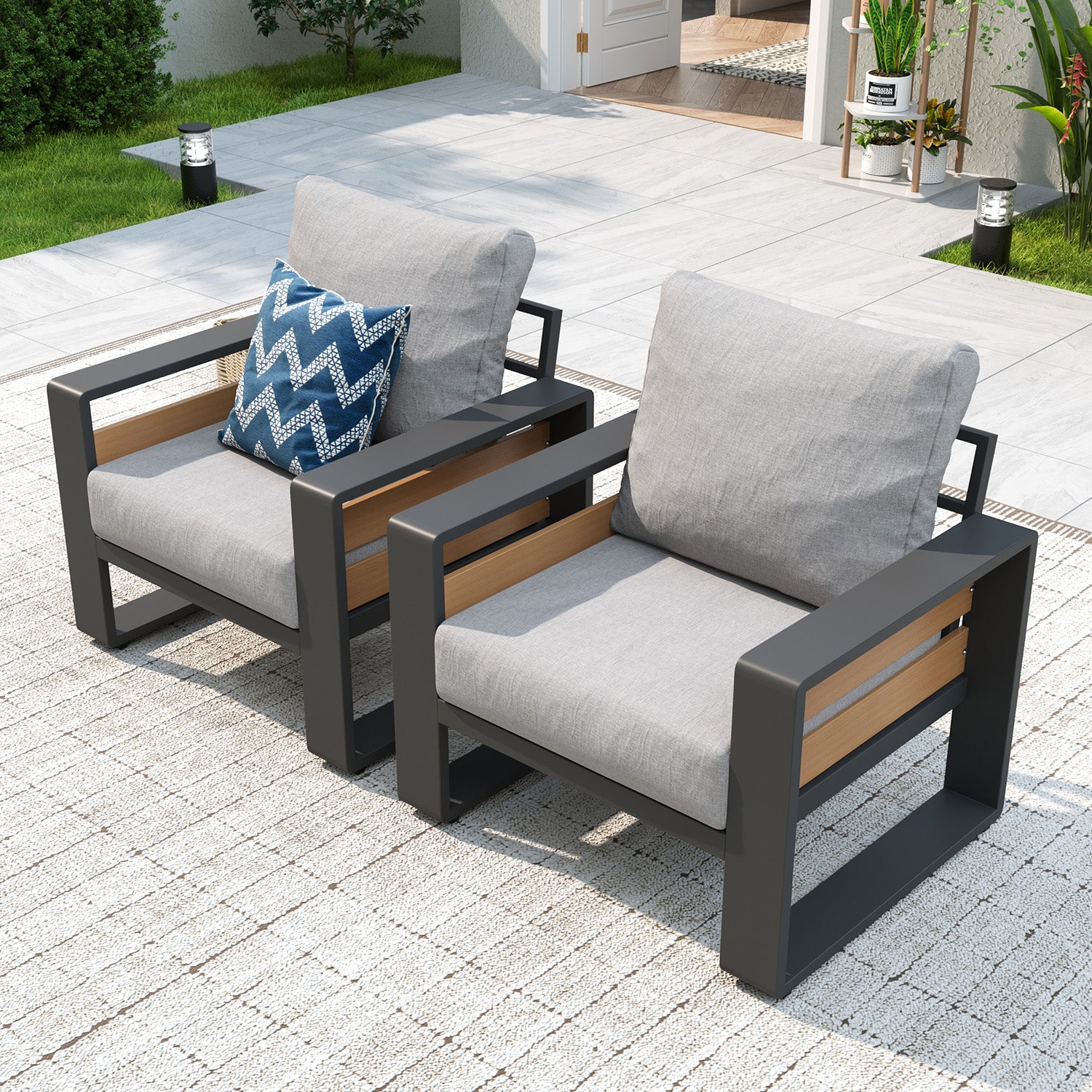 Aoxun Aluminum Patio Furniture Set, 5 Piece Luxury Outdoor Sectional with 6" Olefin Fabric Cushions, patio Conversation Sets with Coffee Table and Waterproof Cover for Backyard, Porch Dark Grey