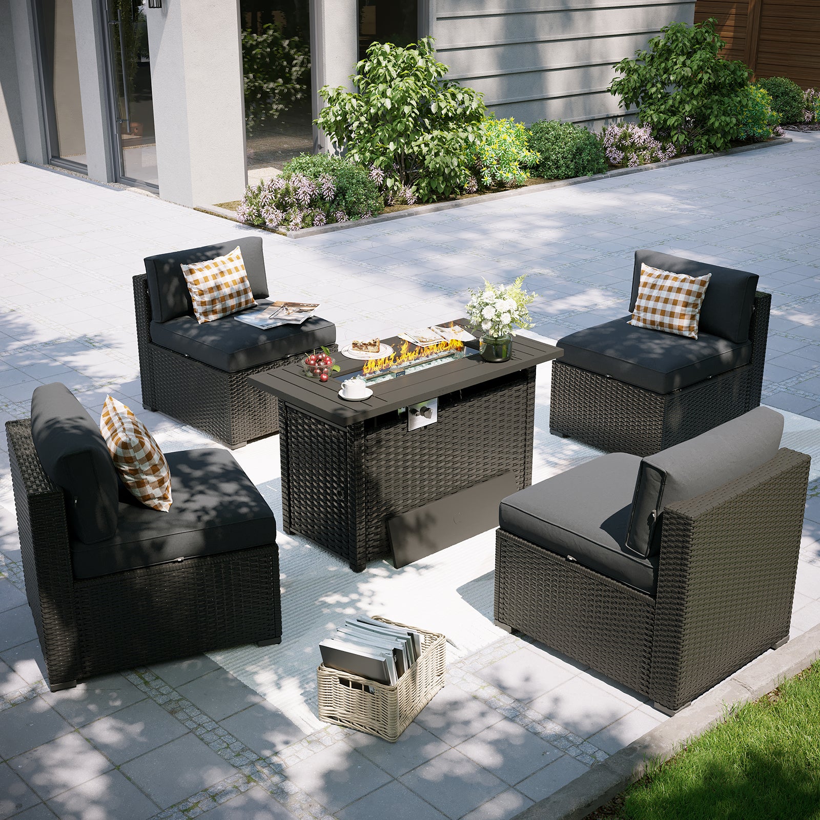 Aoxun Patio Furniture Set, 7 Piece Outdoor Sectional Sofas with Waterprool Cover, Wicker Rattan Outdoor Furniture Patio Conversation Set for Backyard, Garden Peacock Blue