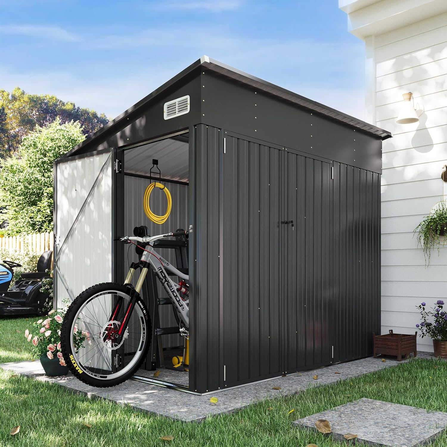 Metal Lean To Storage Shed with Triple Lockable Door