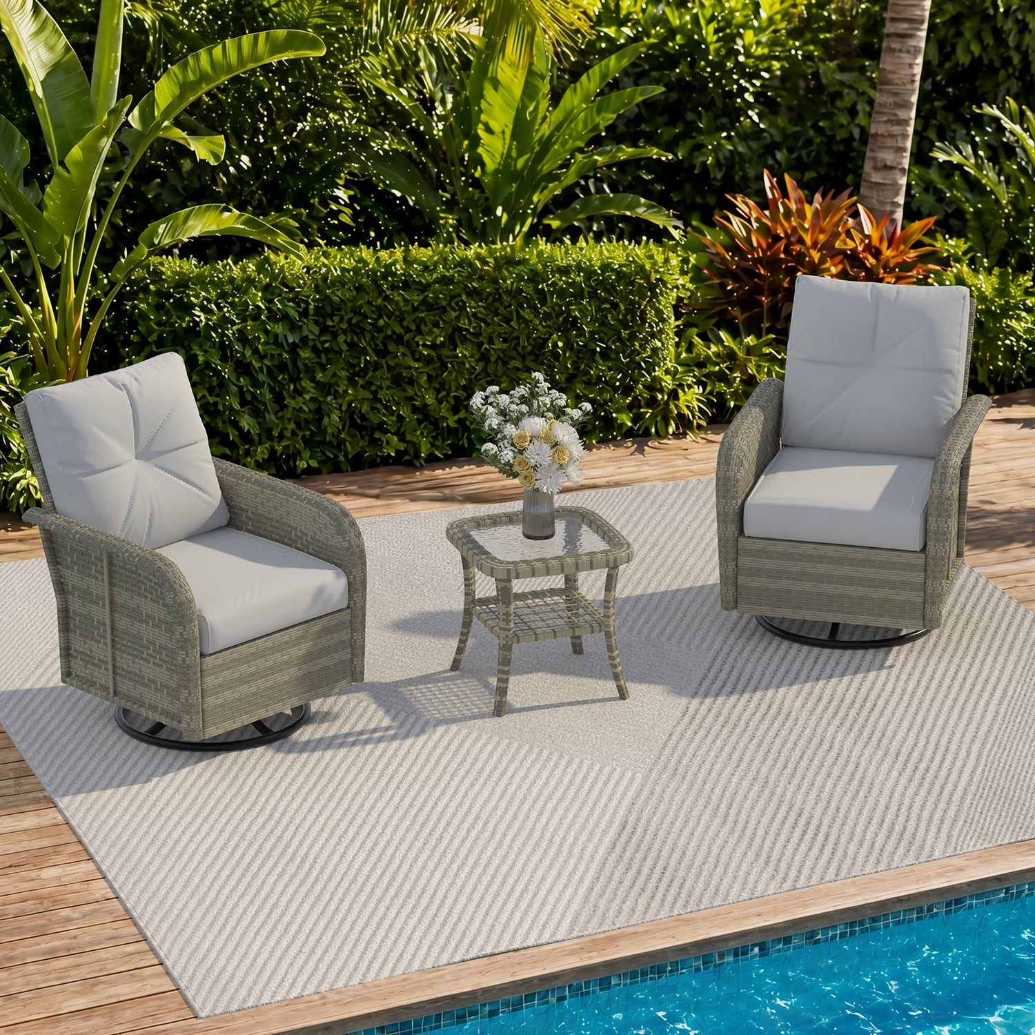 2-Piece Wicker Ottoman Set