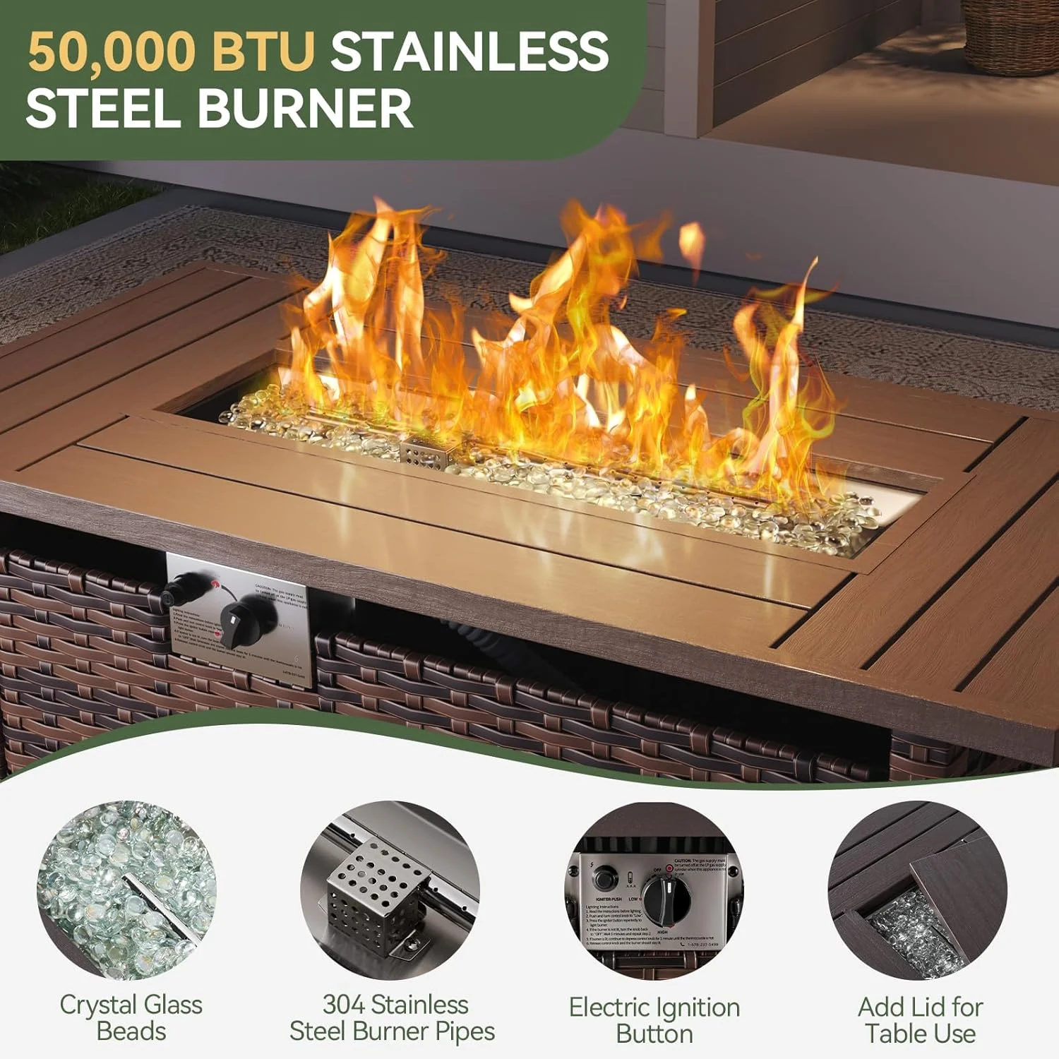 Aoxun 7 Pcs Outdoor Patio Furniture Sets with with 44'' Fire Table, Widen Armrests Wicker Outdoor Sectional for Backyard (Waterproof Cover Include)