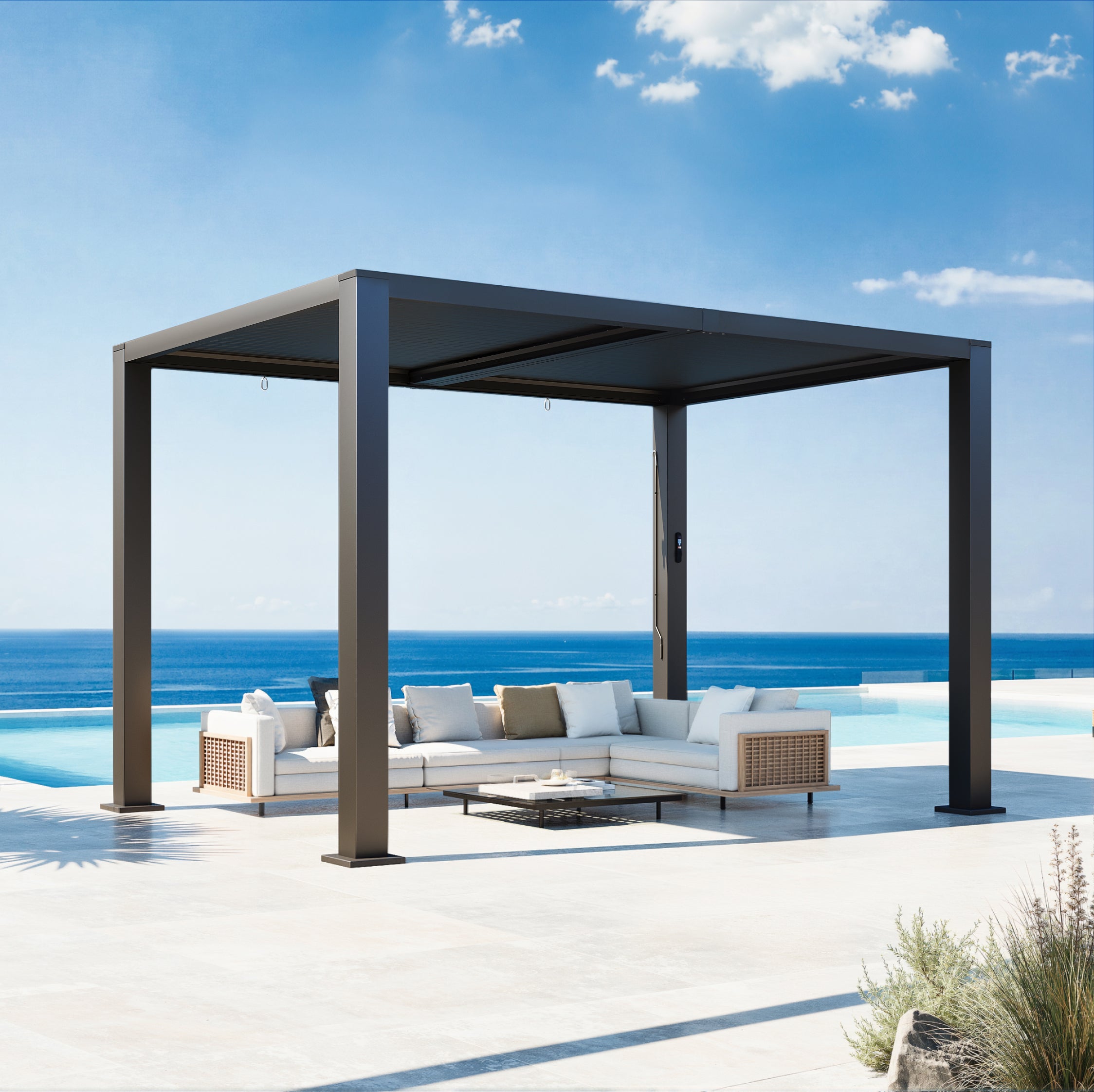 Aoxun Motorized Louvered Pergola 9x12 with Fan, LED Lights & Power Strip | 70MPH Wind Resistance, Outdoor Pergola with 2 Independent Adjustable Roofs, Rust-Resistant Frame for Patio & Backyard