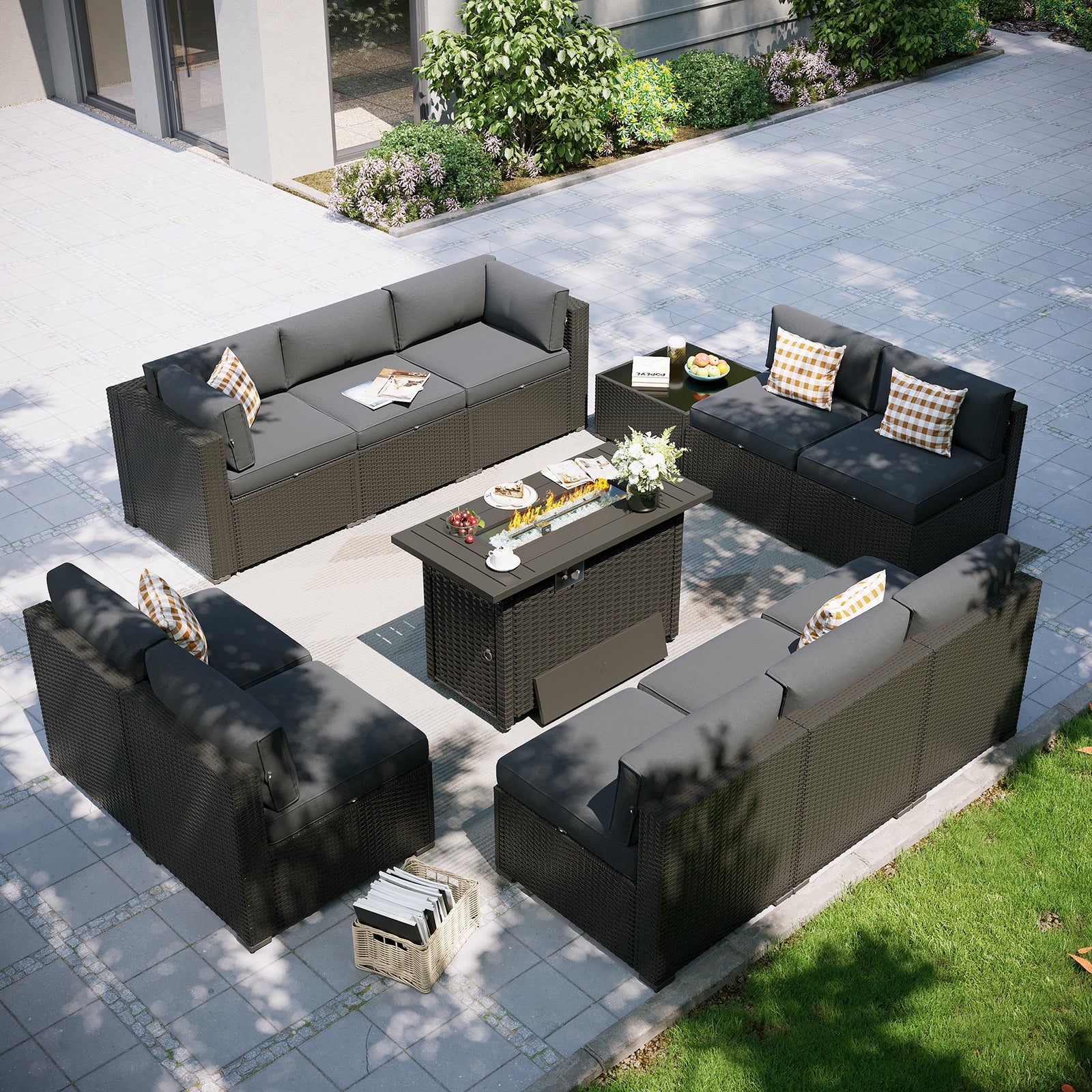 Aoxun Patio Furniture Set, 7 Piece Outdoor Sectional Sofas with Waterprool Cover, Wicker Rattan Outdoor Furniture Patio Conversation Set for Backyard, Garden Peacock Blue