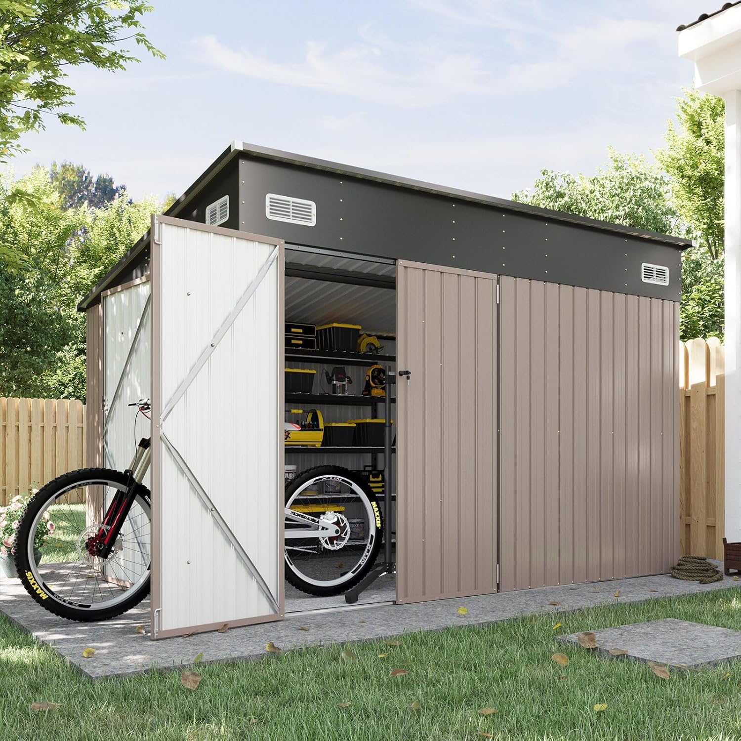 Metal Lean To Storage Shed with Triple Lockable Door