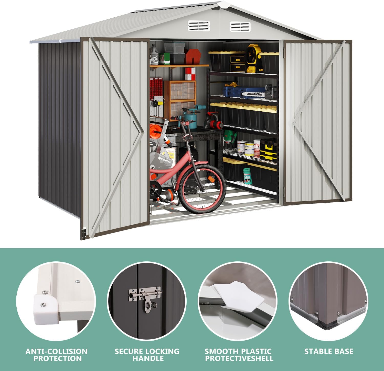 Utility Metal Shed, Steel Tool Shed with Air Vent and Lockable Door