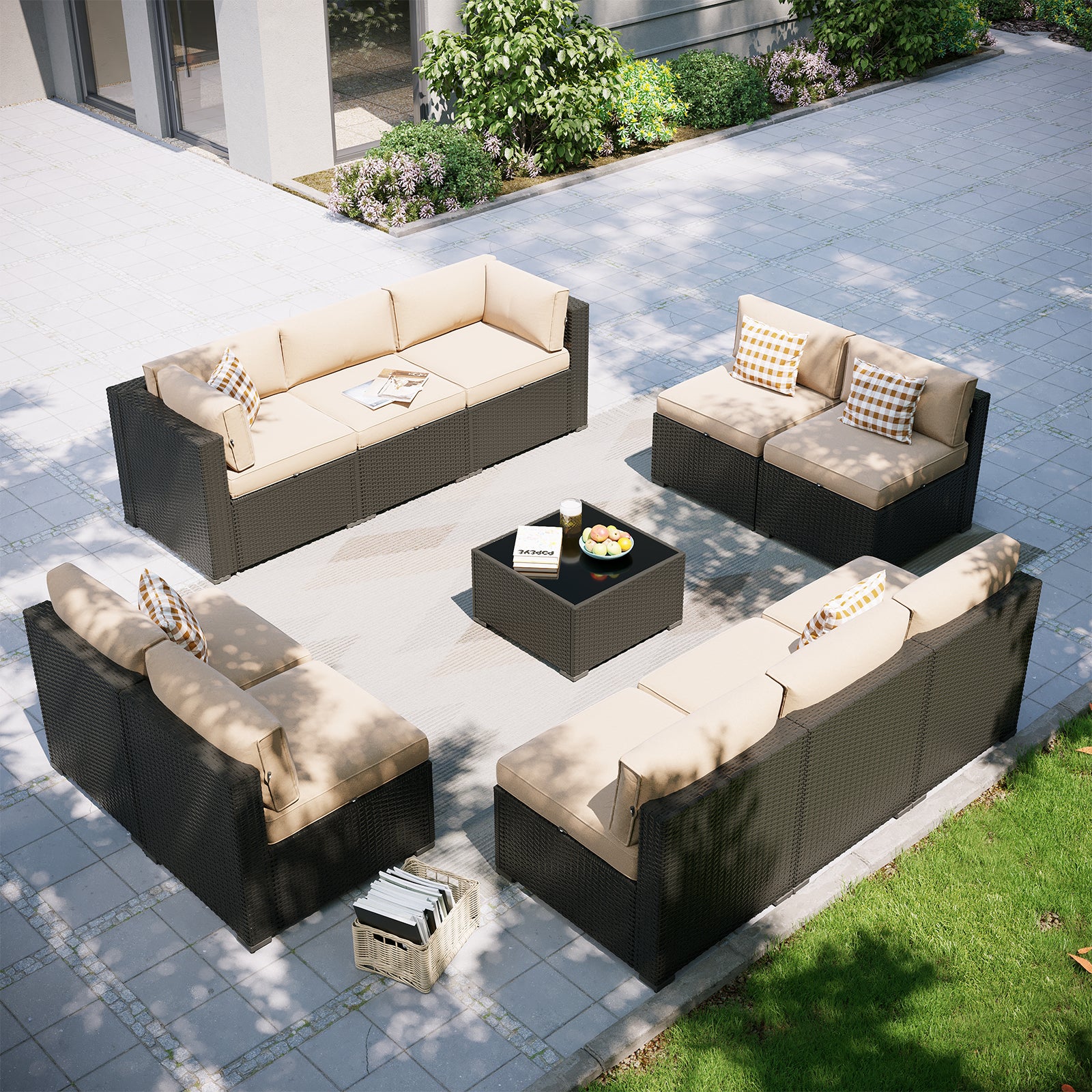 Aoxun Patio Furniture Set, 7 Piece Outdoor Sectional Sofas with Waterprool Cover, Wicker Rattan Outdoor Furniture Patio Conversation Set for Backyard, Garden Peacock Blue