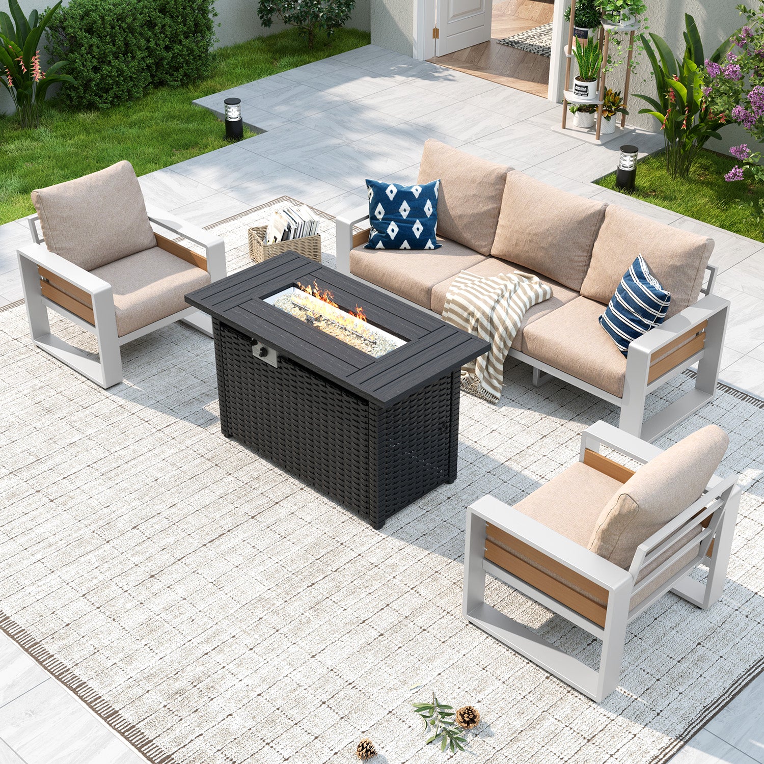 Aoxun Aluminum Patio Furniture Set, 5 Piece Luxury Outdoor Sectional with 6" Olefin Fabric Cushions, patio Conversation Sets with Coffee Table and Waterproof Cover for Backyard, Porch Dark Grey