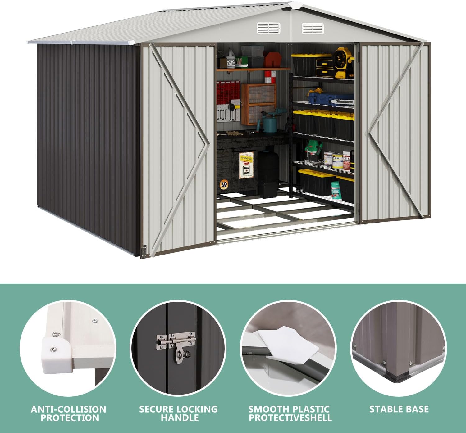 Utility Metal Shed, Steel Tool Shed with Air Vent and Lockable Door