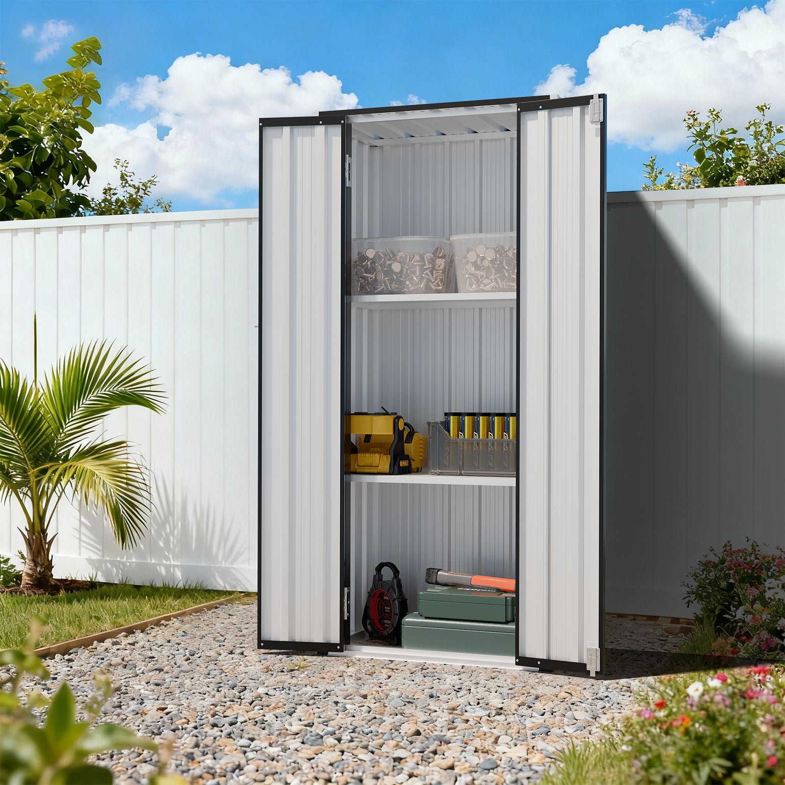 Aoxun 2.5’x1.5’ Outdoor Storage Cabinet, Outdoor Metal Storage Shed with 2 Adjustable Shelves & Lockable Doors, Vertical Tool Shed for Patio Garden, Garage, Porch, Black