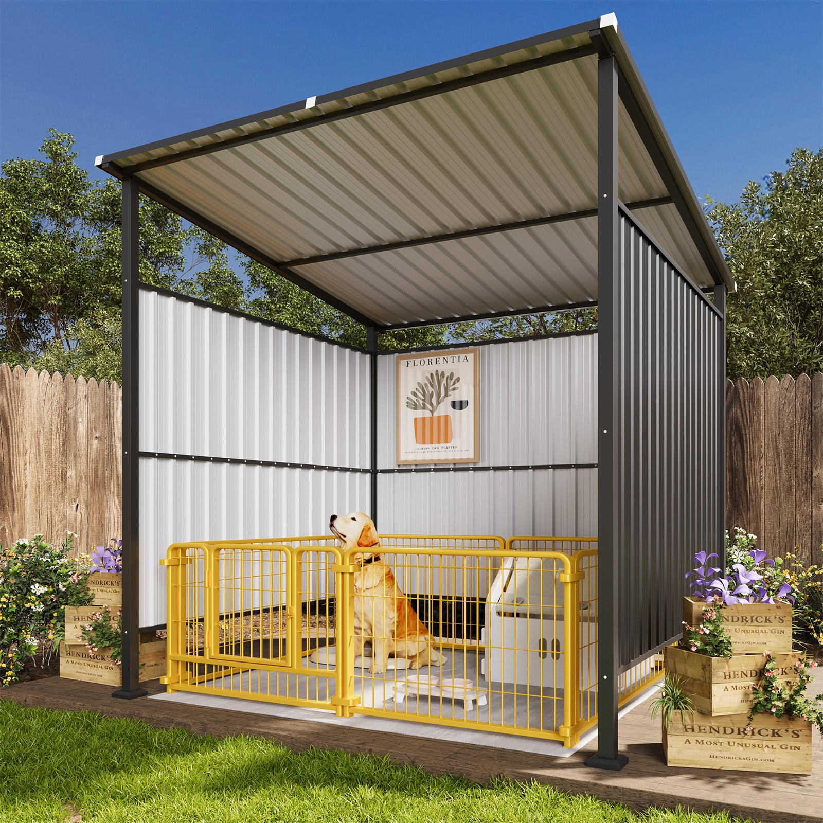 Aoxun 6' x 6' Outdoor Shed Grill Shed for BBQ Outdoor Gazebo for Pets Pergolas and Gazebos Clearance, Metal Awnings for Patio and Decks