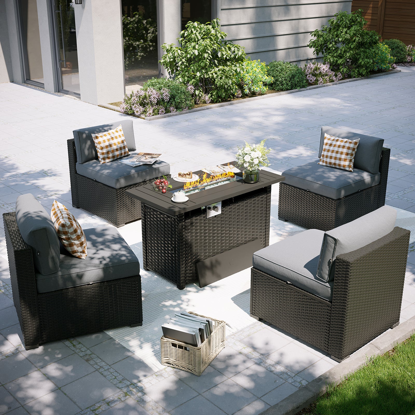 Aoxun Patio Furniture Set, 7 Piece Outdoor Sectional Sofas with Waterprool Cover, Wicker Rattan Outdoor Furniture Patio Conversation Set for Backyard, Garden Peacock Blue
