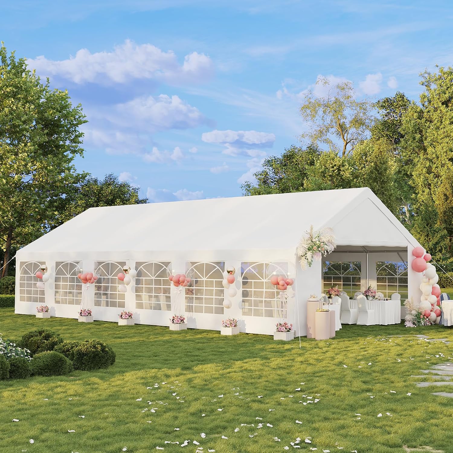 Aoxun Party Tent Canopy for Weddings Waterproof Event Tent with Removable Sidewalls &Roll-up Door, Heavy-Duty Steel Frame for Outdoor Weddings, BBQ, Birthday Parties, & Camping,White