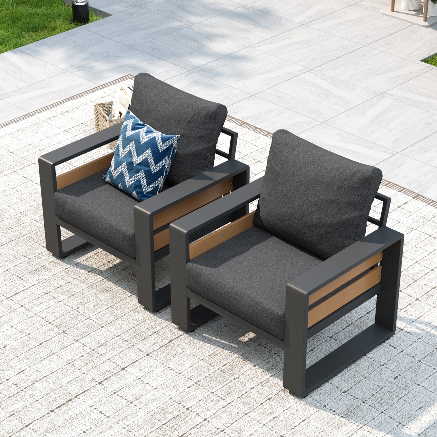 Aoxun Aluminum Patio Furniture Set, 5 Piece Luxury Outdoor Sectional with 6" Olefin Fabric Cushions, patio Conversation Sets with Coffee Table and Waterproof Cover for Backyard, Porch Dark Grey