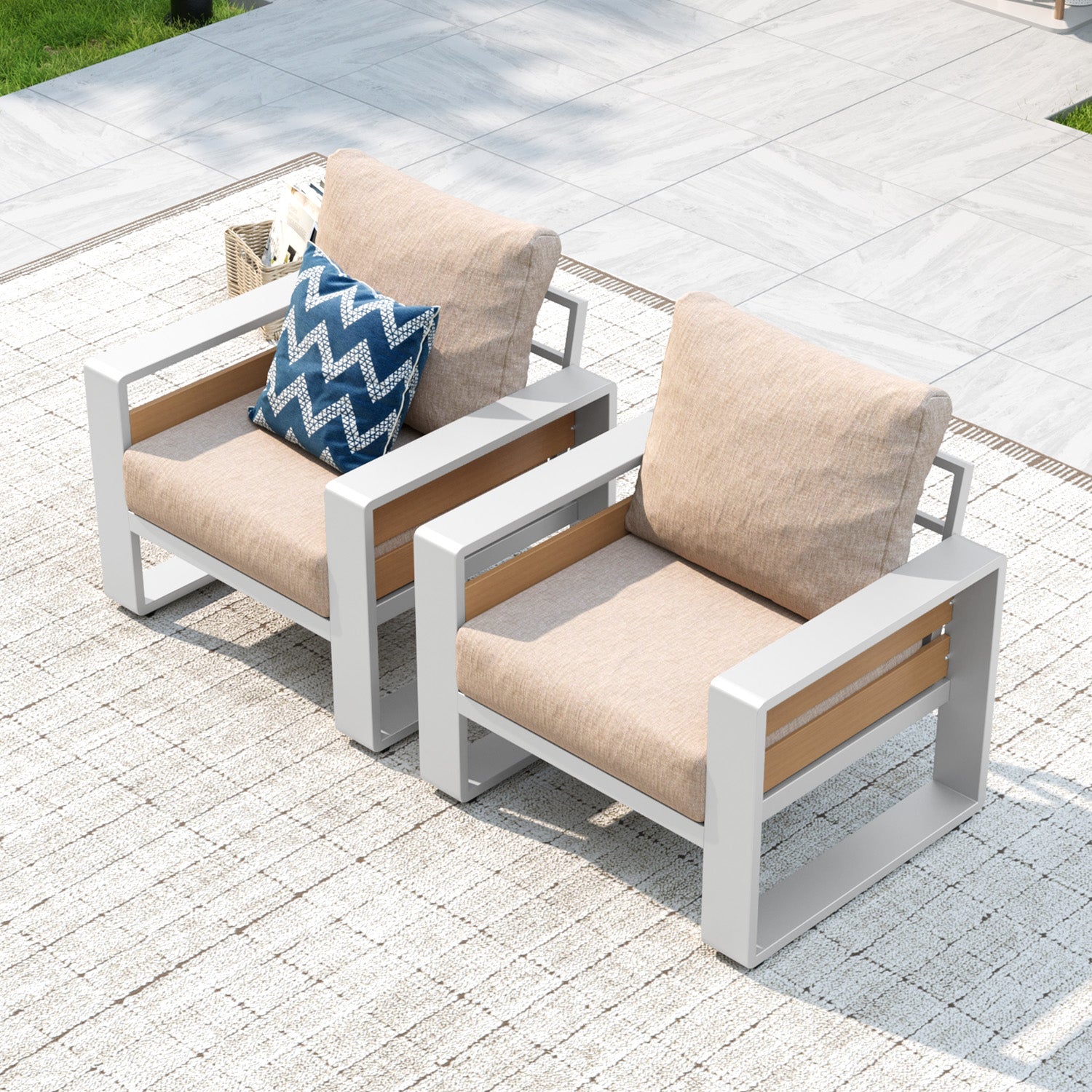 Aoxun Aluminum Patio Furniture Set, 5 Piece Luxury Outdoor Sectional with 6" Olefin Fabric Cushions, patio Conversation Sets with Coffee Table and Waterproof Cover for Backyard, Porch Dark Grey