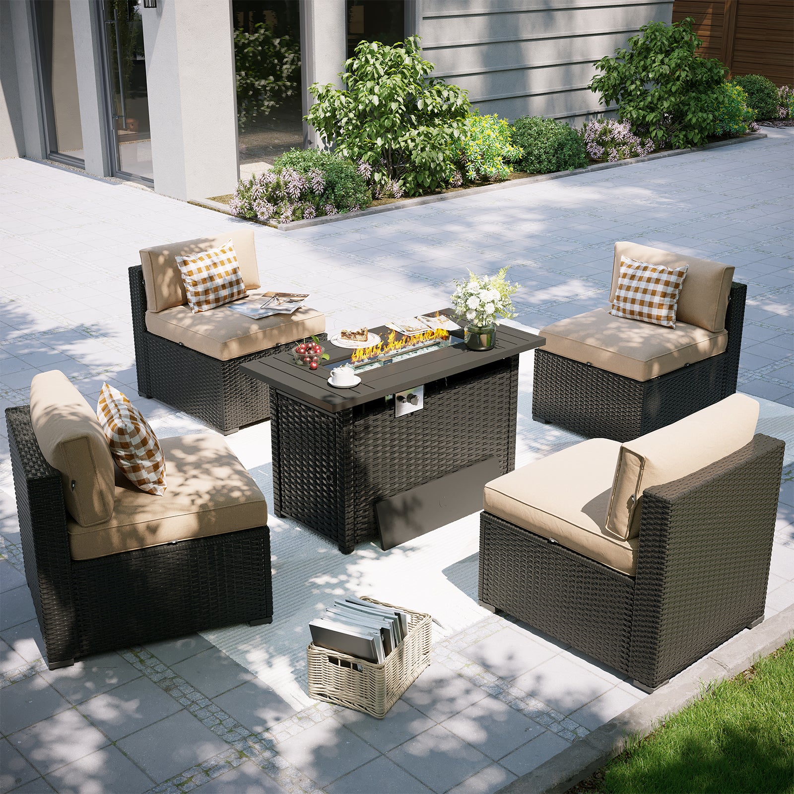 Aoxun Patio Furniture Set, 7 Piece Outdoor Sectional Sofas with Waterprool Cover, Wicker Rattan Outdoor Furniture Patio Conversation Set for Backyard, Garden Peacock Blue
