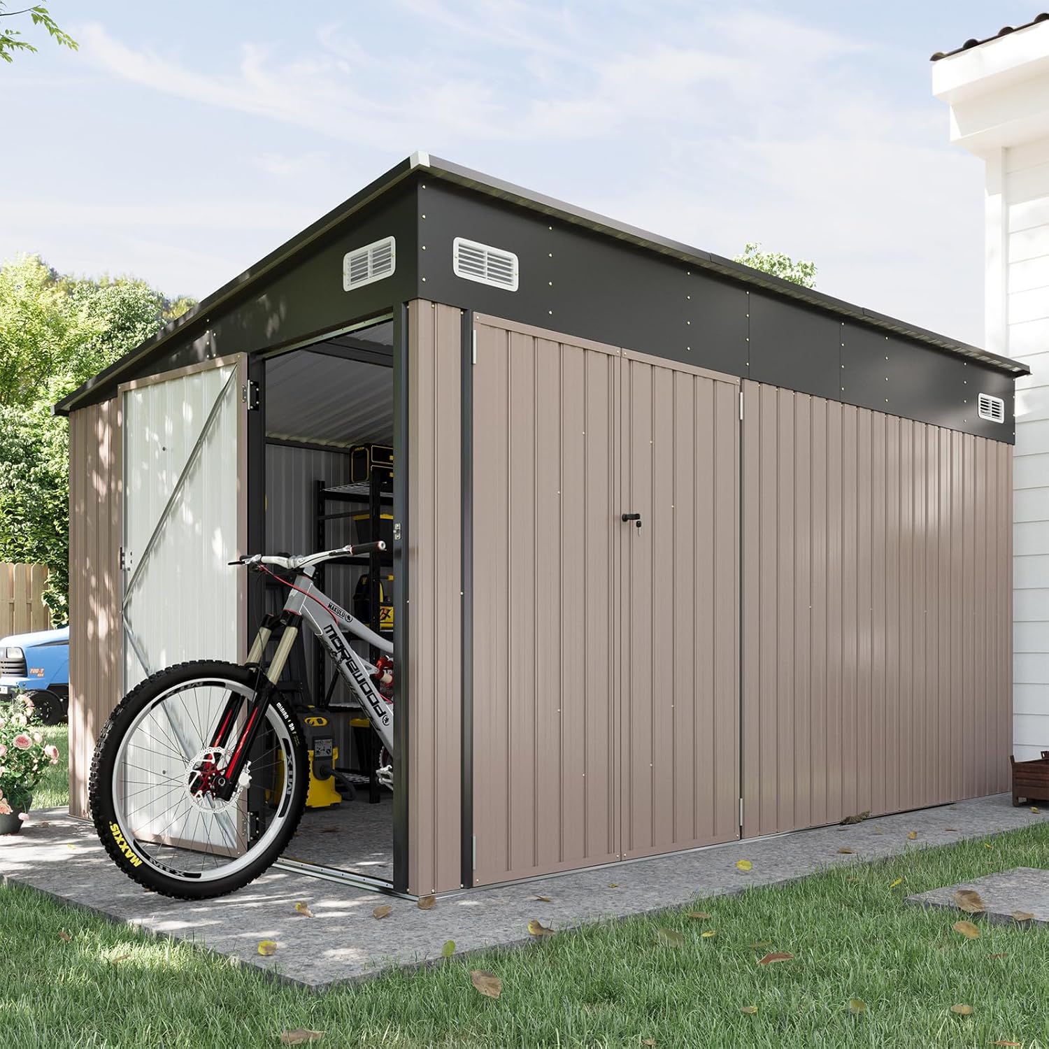 Metal Lean To Storage Shed with Triple Lockable Door