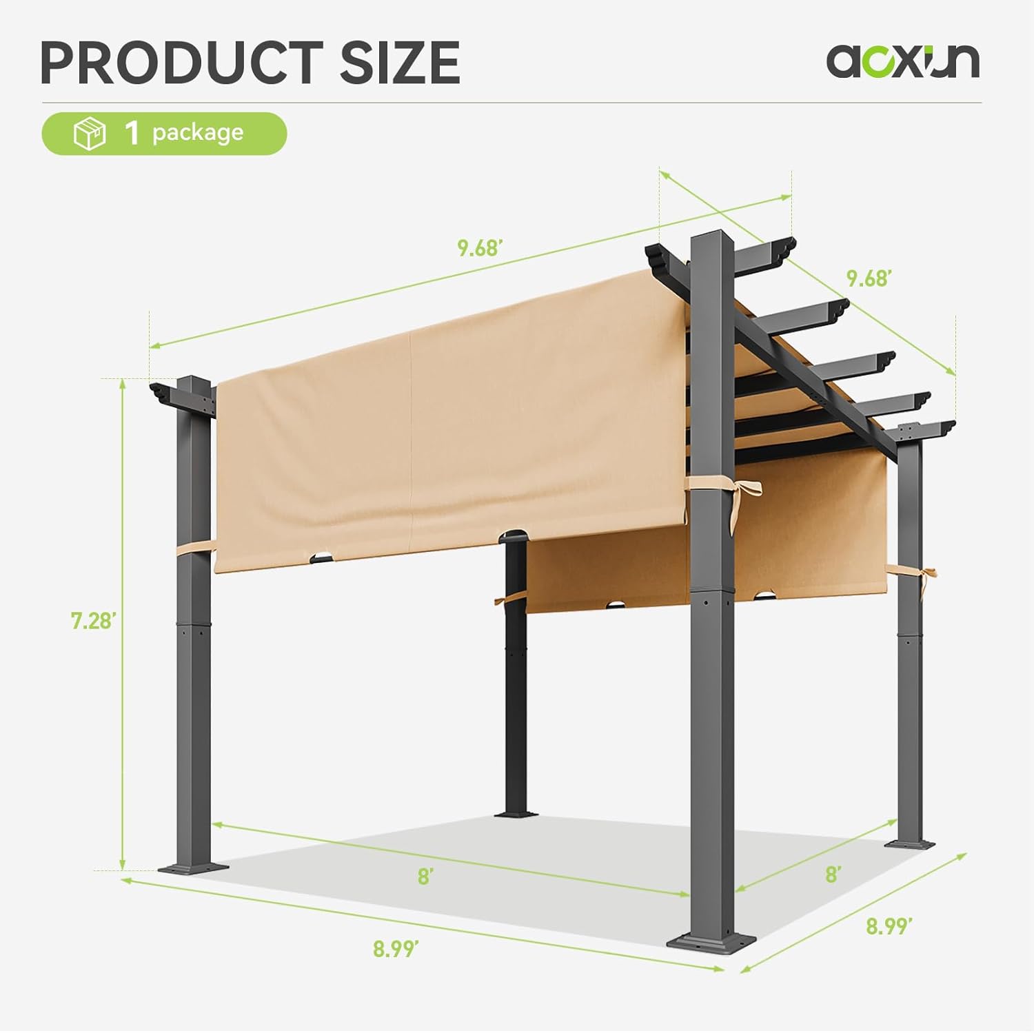 Retractable Pergola with Sun Shade Cover