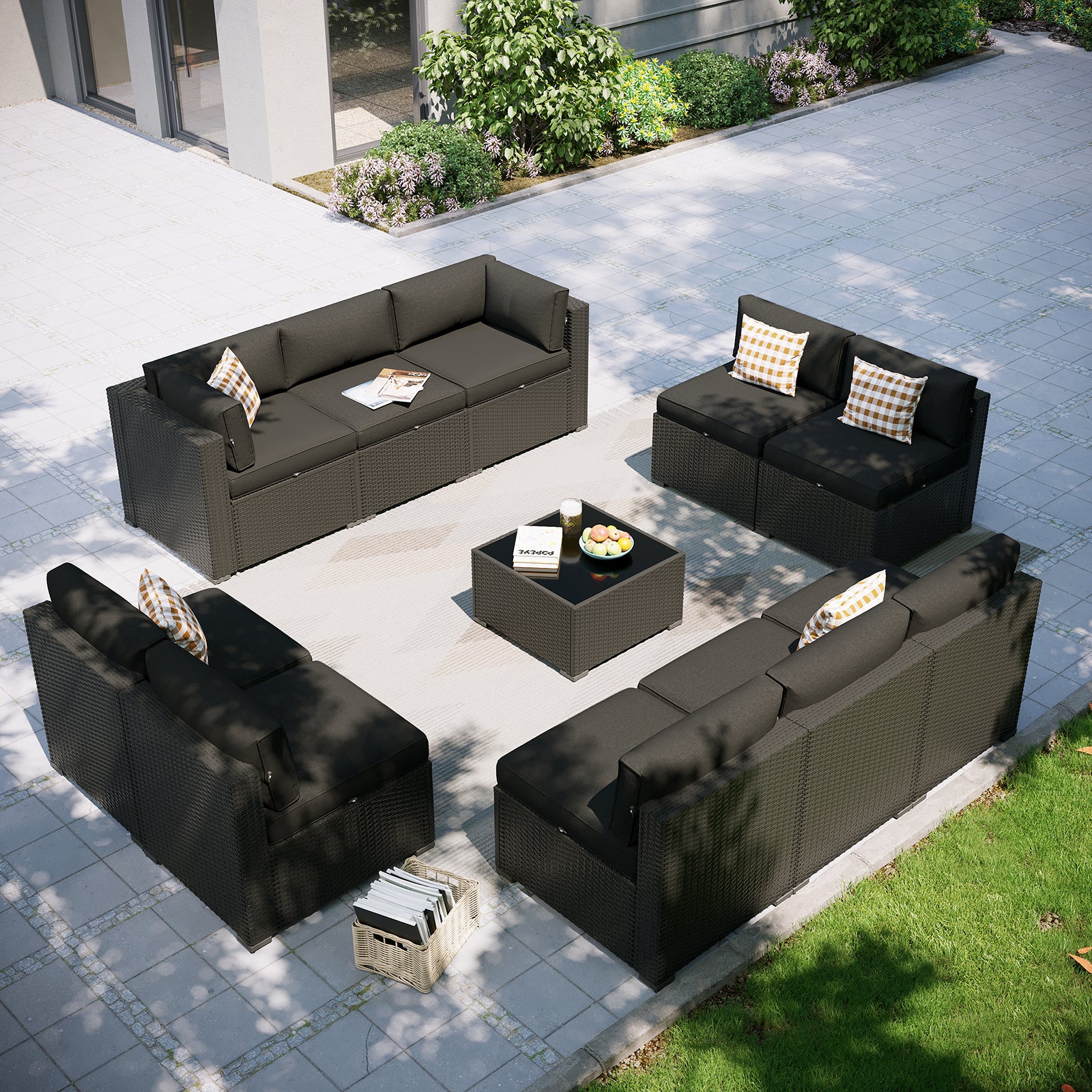 Aoxun Patio Furniture Set, 7 Piece Outdoor Sectional Sofas with Waterprool Cover, Wicker Rattan Outdoor Furniture Patio Conversation Set for Backyard, Garden Peacock Blue