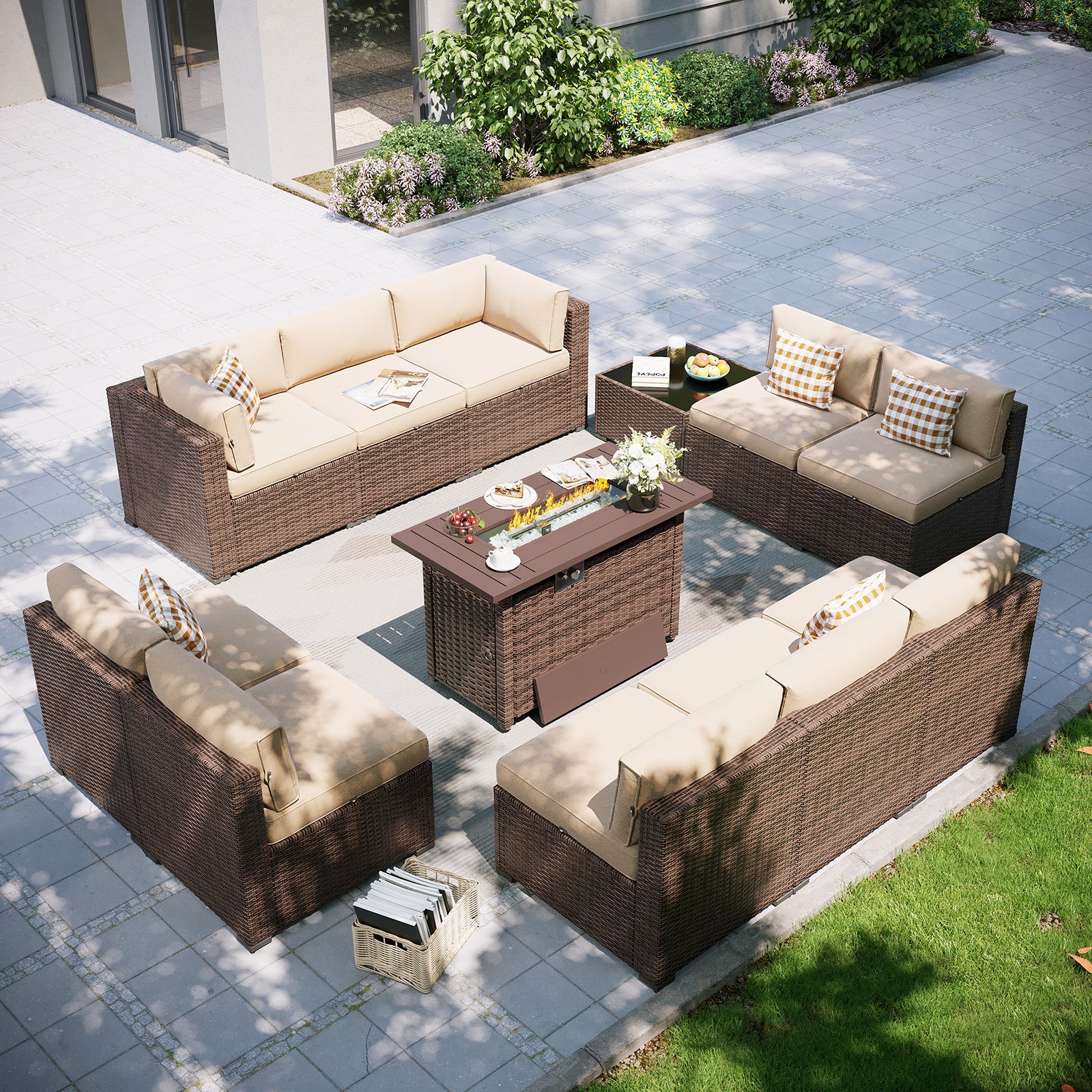 Aoxun Patio Furniture Set, 7 Piece Outdoor Sectional Sofas with Waterprool Cover, Wicker Rattan Outdoor Furniture Patio Conversation Set for Backyard, Garden Peacock Blue