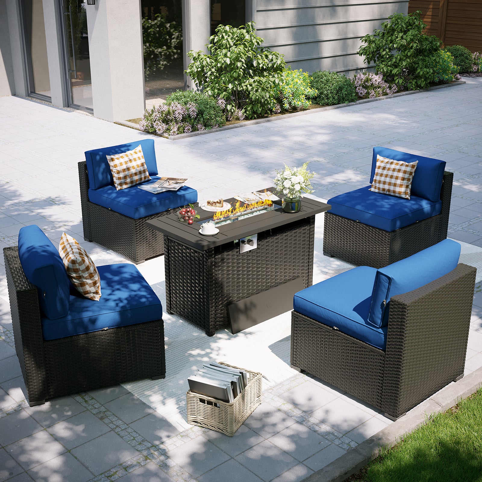 Aoxun Patio Furniture Set, 7 Piece Outdoor Sectional Sofas with Waterprool Cover, Wicker Rattan Outdoor Furniture Patio Conversation Set for Backyard, Garden Peacock Blue