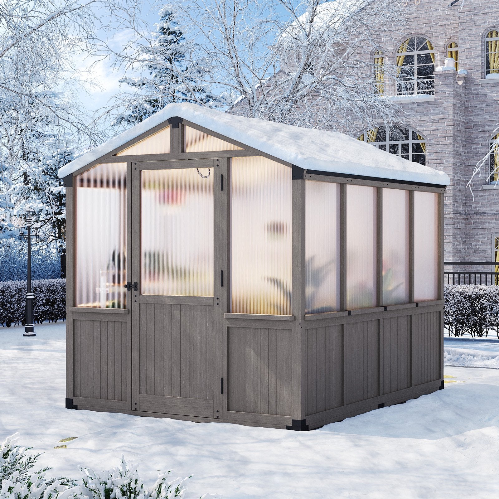 AOXUN 6' x 8' Outdoor Cedar Wood Greenhouse, Walk-in Greenhouse with Adjustable Roof Vent and Lockable Door