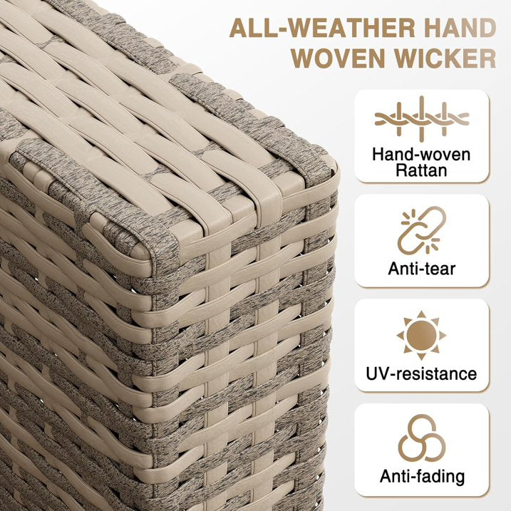 Aoxun 8 Piece Patio Furniture Set with 44” Fire Pit Table Wicker Rattan Outdoor Sectional Sofa Set with Coffee Table and 4” Thickened Cushions, Black (Waterproof Cover Included)