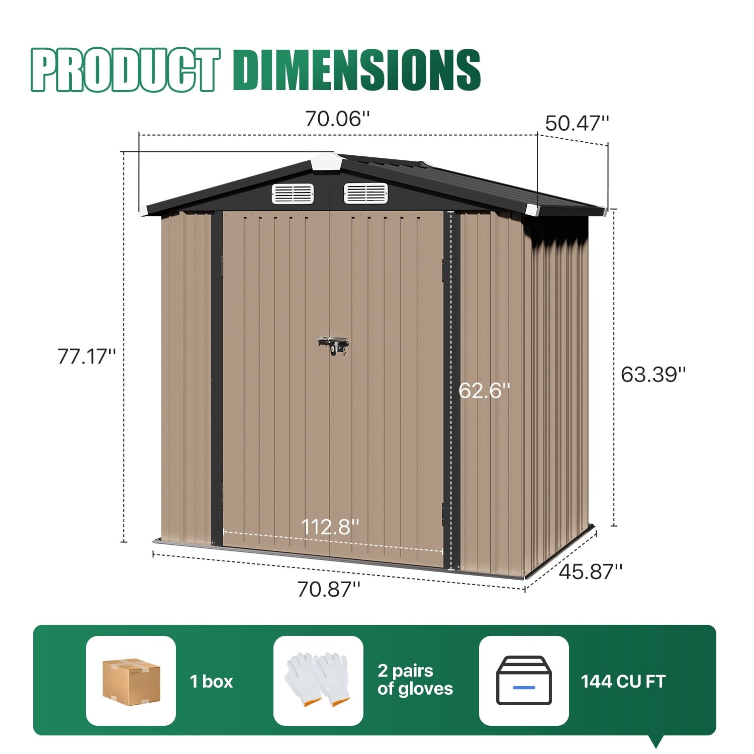Clouddwell 6x4 ft. Metal Storage Shed with Base, Galvanized Steel Outdoor Garden Shed (Brown)