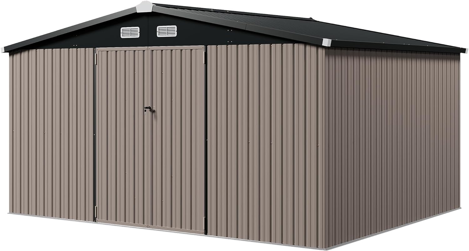 Utility Metal Shed, Steel Tool Shed with Air Vent and Lockable Door