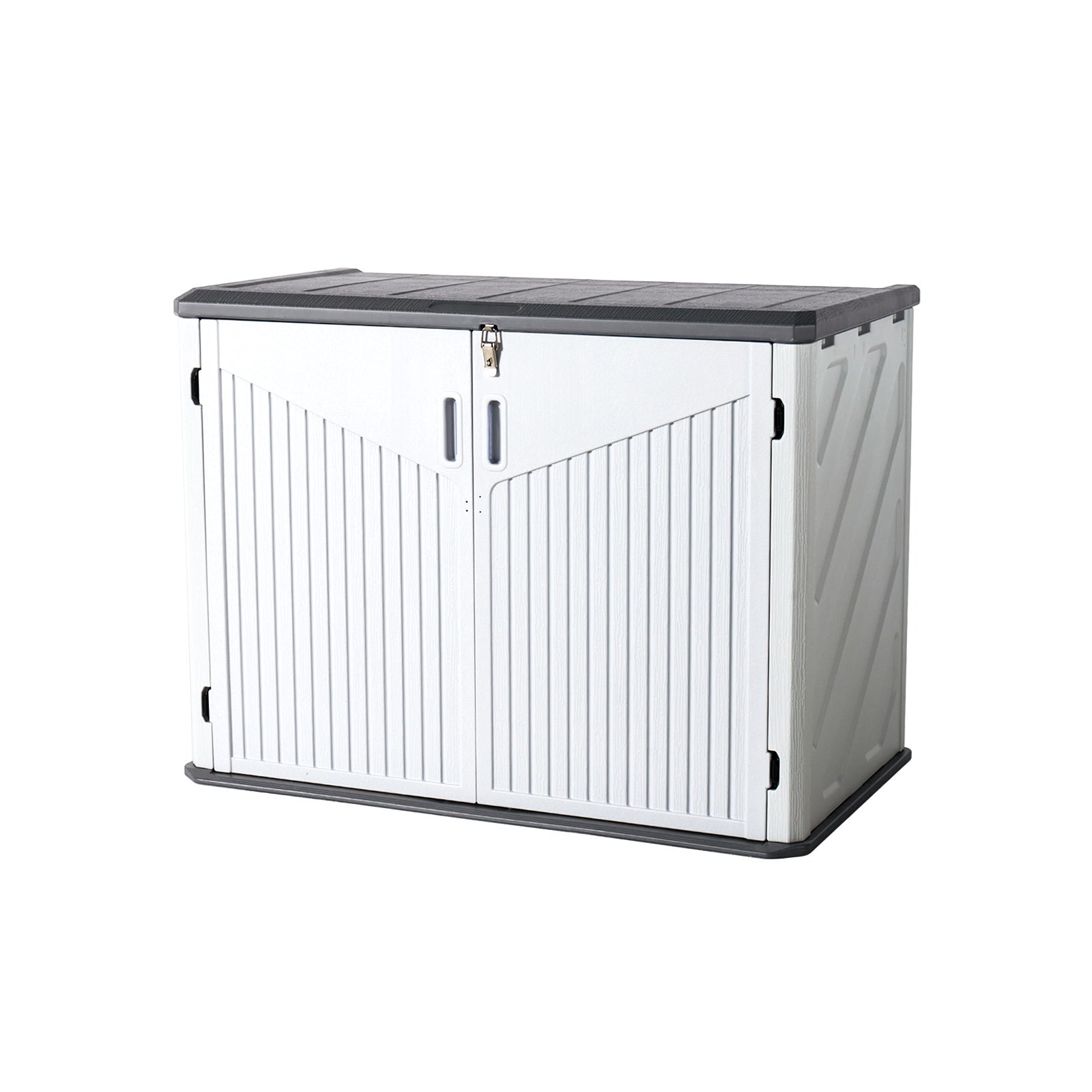 52inch Outdoor Storage Cabinet, Patio Waterproof Trash Can, Outdoor Horizontal Storage Shed for Garbage Bin, Generator, and Lawn Mower (White)